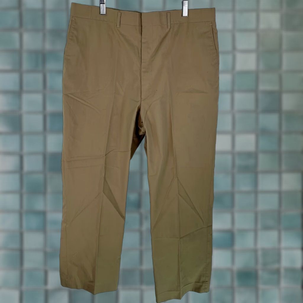 Vintage Mens Flat Front Mid Rise Cotton Formal Straight Leg Tan Dress Pants 38X30 Size US 38 / EU 54 - 1 Thumbnail