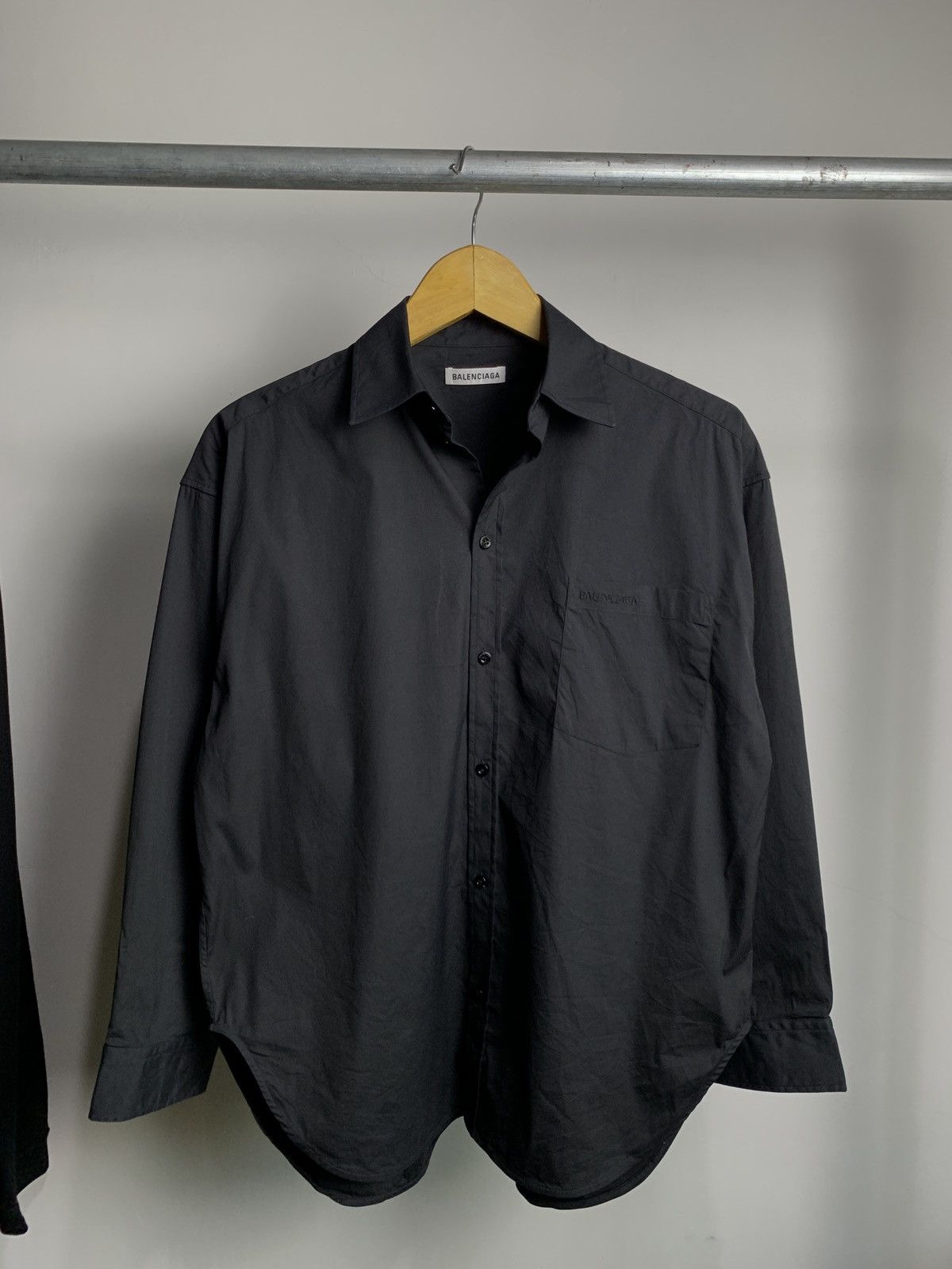 image of Balenciaga Coton Polyamide Black Logo Embroidery Shirt, Men's (Size Medium)