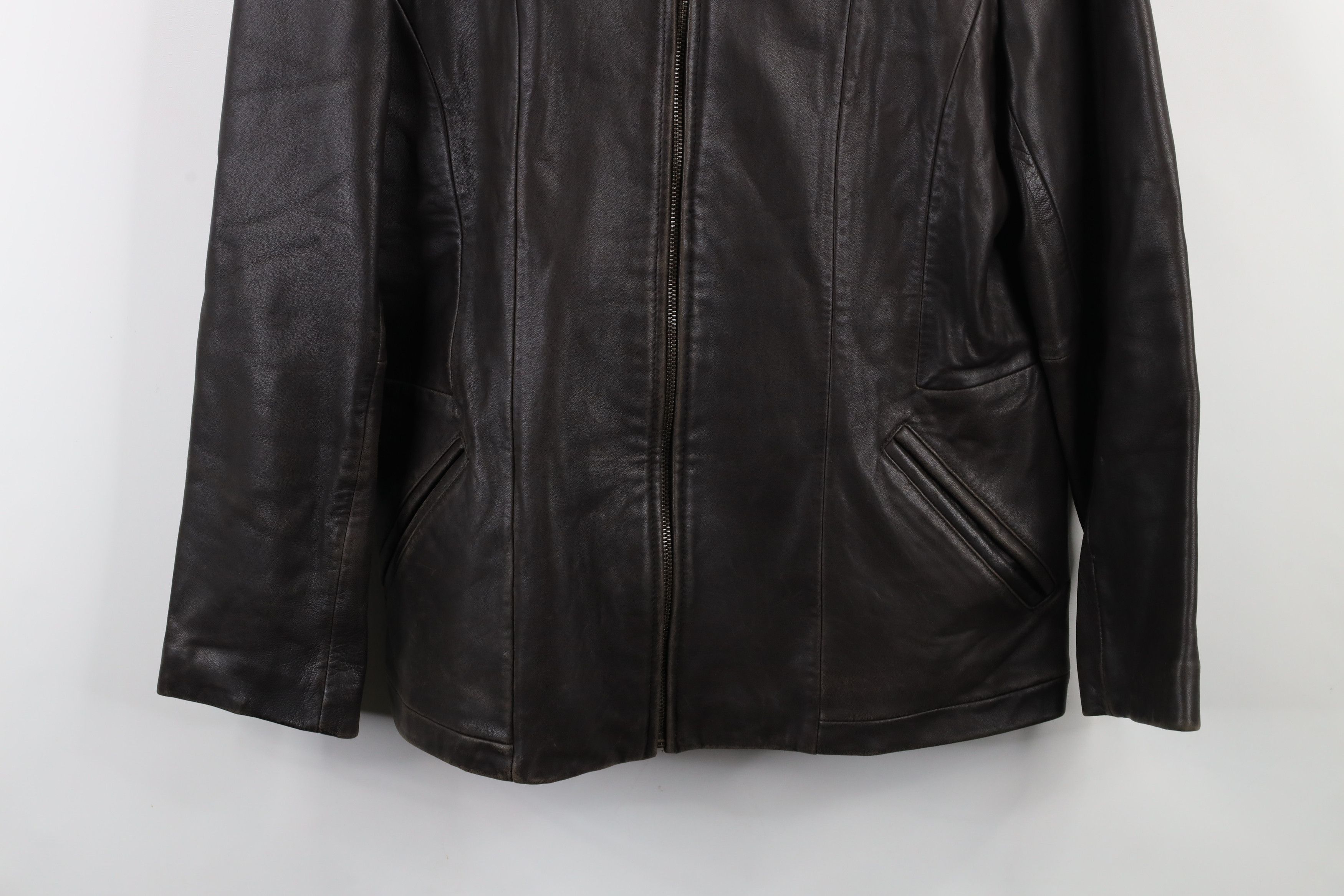 Vintage Vintage 90s Streetwear Leather Collared Zip Jacket Brown Size L / US 10 / IT 46 - 3 Thumbnail