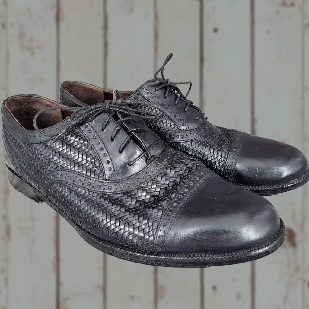 Cole Haan Cole Haan Mens 9.5 M Black Woven Leather Cap Toe Oxford Shoes Italy Size ONE SIZE - 1 Thumbnail