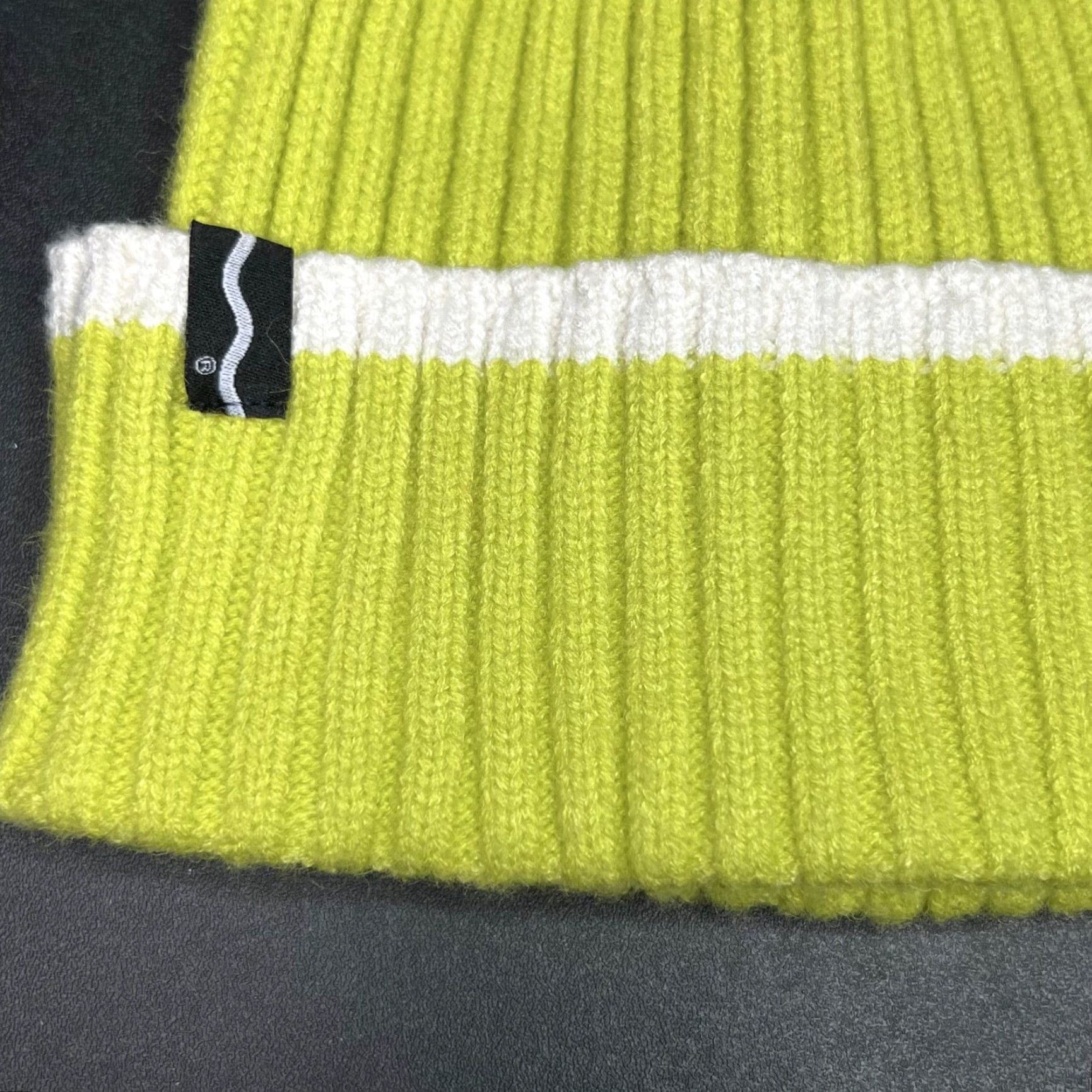 Vintage Crayola Kohls Women's Beanie Knit Hat One Size Lime Green White Sulphur Logo Knit Fall Winter Size ONE SIZE - 3 Thumbnail