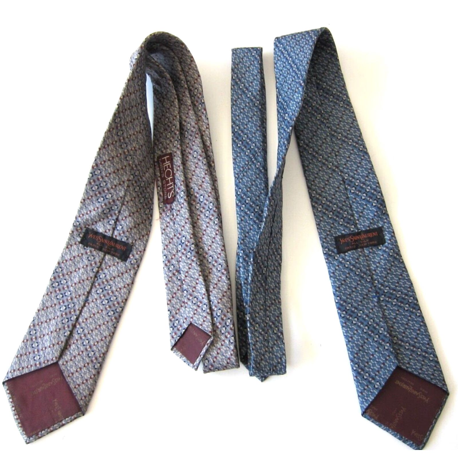 Yves Saint Laurent VINTAGE Yves Saint Laurent Paris New York Neck Ties 100% Silk Blue Grey 2 Vintage Blue Ties Mens 56" Length 3 2/8" Wide Silk Ties Size ONE SIZE - 3 Thumbnail