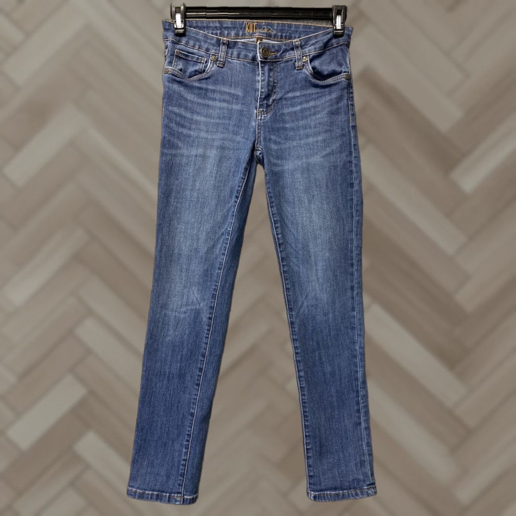 Vintage KUT from the Kloth Jeans Women’s Size 0 Ankle Blue Denim Solid Zip Button Fringe Zipper Mid Rise 8.5-10.5 in Regular 28 in Inseam 27 in Size 25" / US 0 / IT 36 - 1 Thumbnail