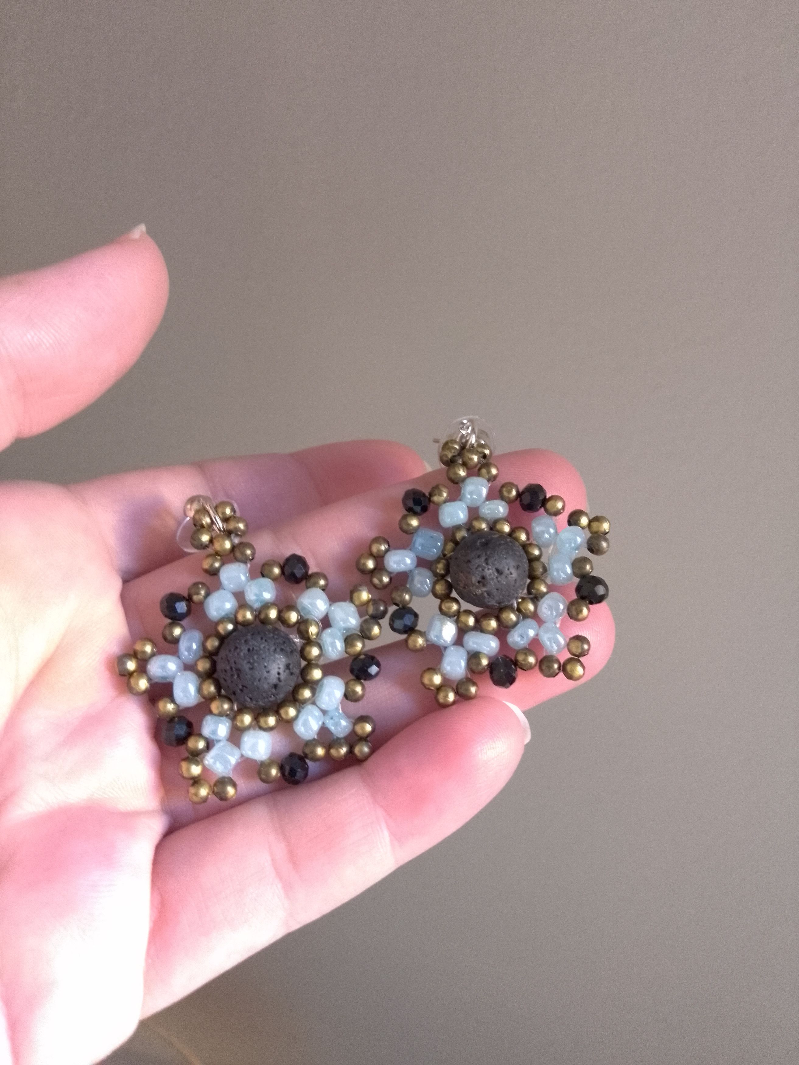 Handmade Necklace Long Black Blue Lava Stone Wavy Earrings Size ONE SIZE - 6 Thumbnail