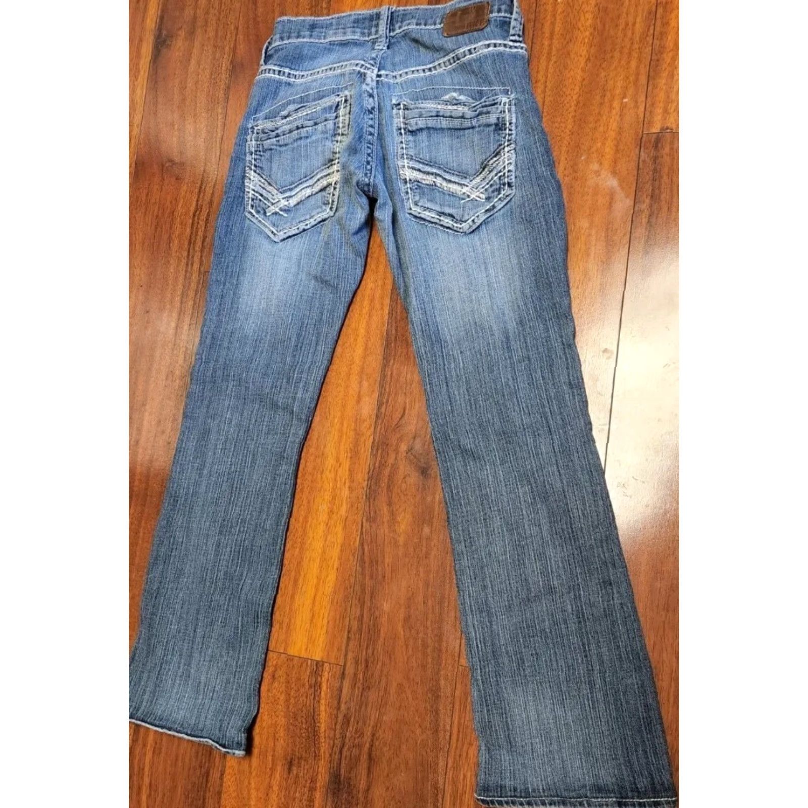 BKE BKE Carter Jeans Men's 25R (25Wx29L) Med Wash Straight Leg Blue Denim Buckle Logo 5-Pocket Fall Spring Summer Winter Mens Regular Type: Jeans Size US 26 / EU 42 - 2 Thumbnail