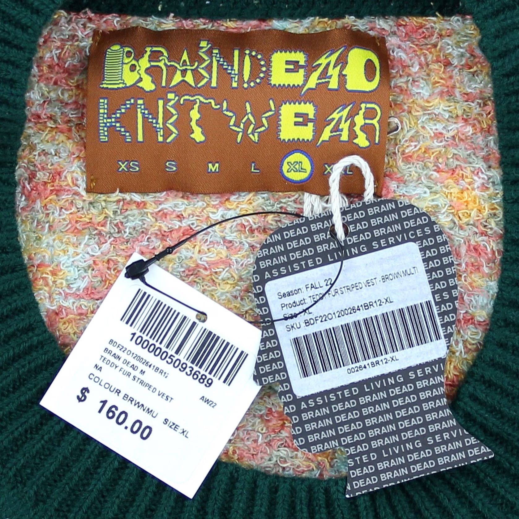 Brain Dead Brain Dead Vest Shirt XL Multicolor Striped Teddy Fur Sweater Vest, No Collar, Logo, All Seasons, Regular Fit Mens Size US XL / EU 56 / 4 - 3 Thumbnail