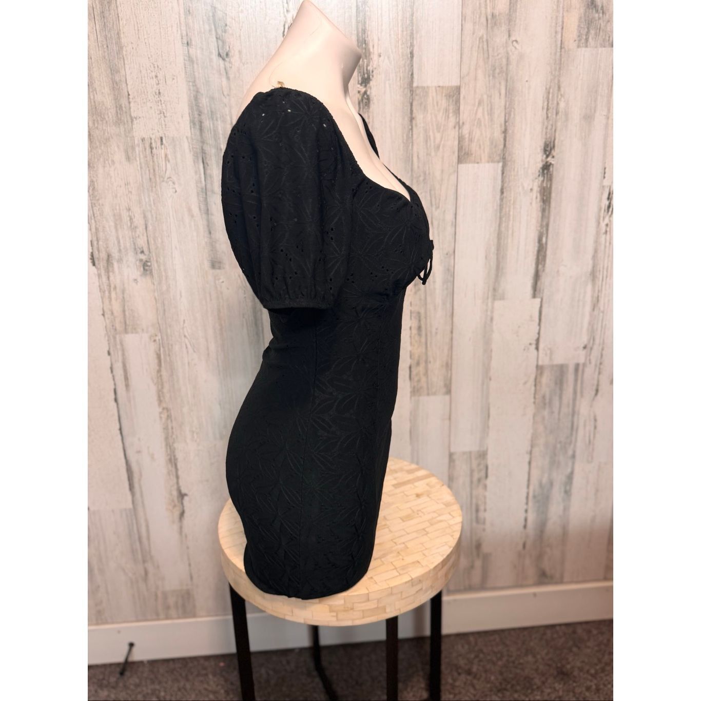 Other Blishe Black Puff Sleeve Mini Dress | Eyelet Lace Sweetheart Size M / US 6-8 / IT 42-44 - 11 Thumbnail