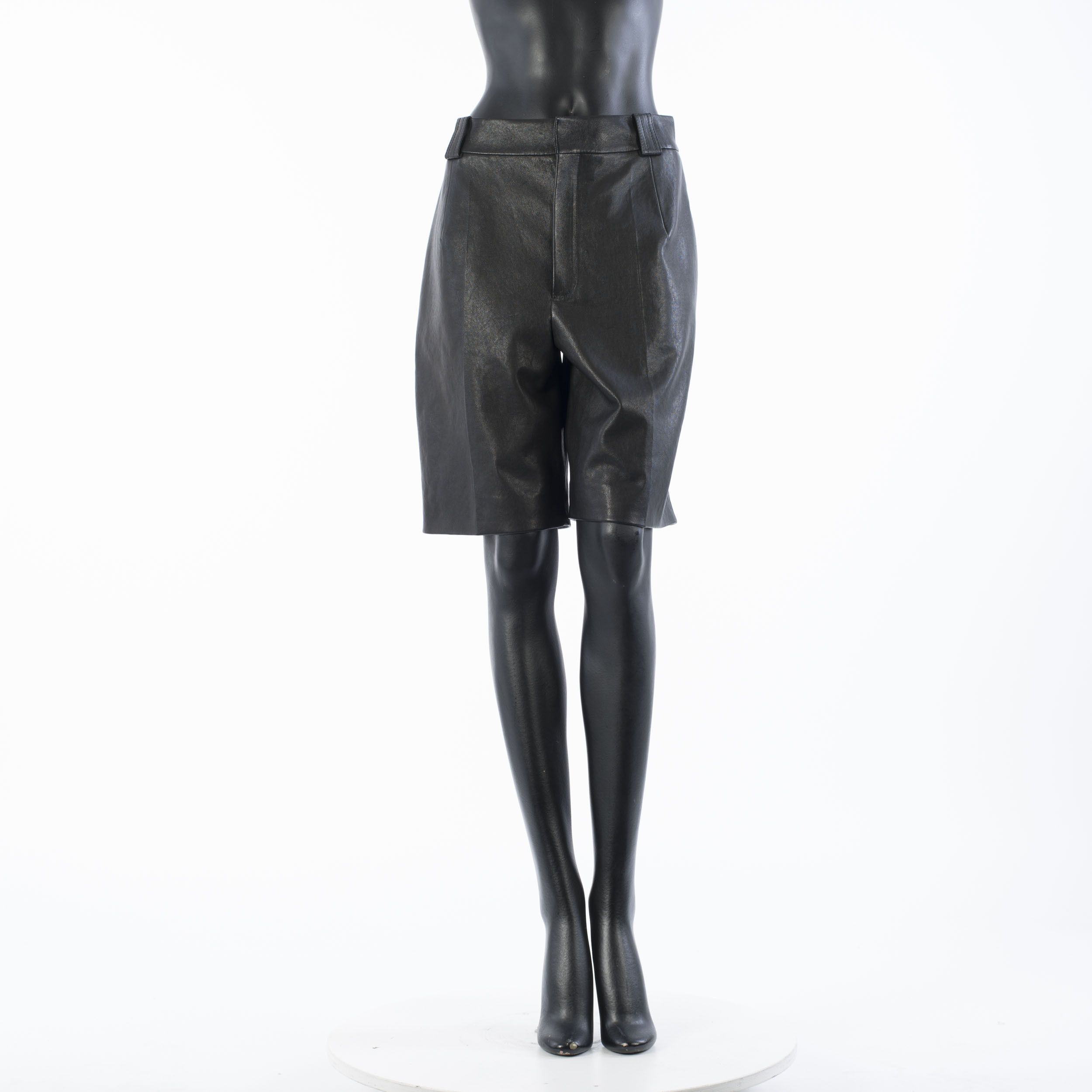 image of Saint Laurent Paris Short Pants In Black Leather, Women's (Size 28)