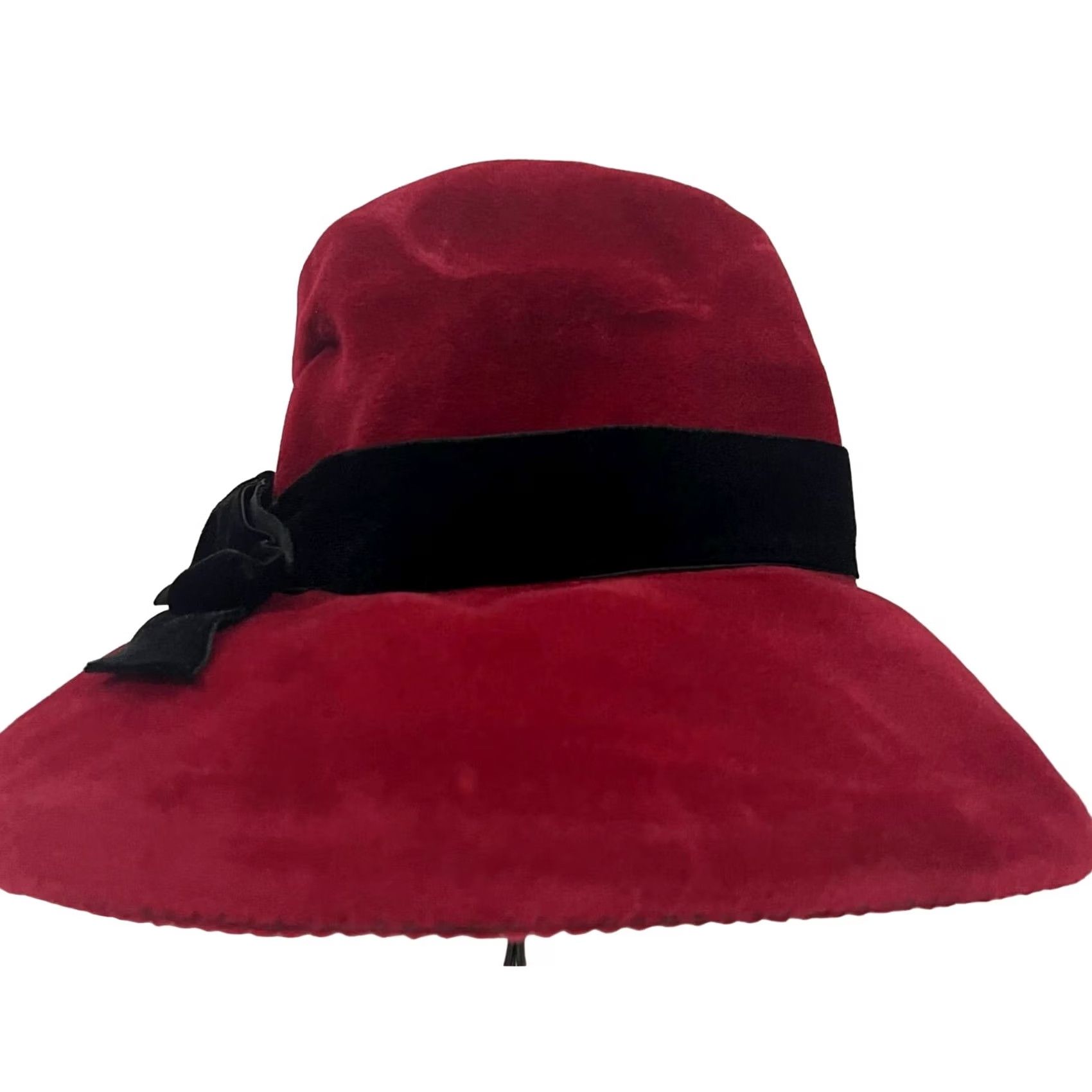 Borsalino VINTAGE Borsalino Hat Women’s Velvet Red Black Bucket One Size Red Womens Bucket Hat Velvet 21” circumference Size ONE SIZE - 4 Thumbnail