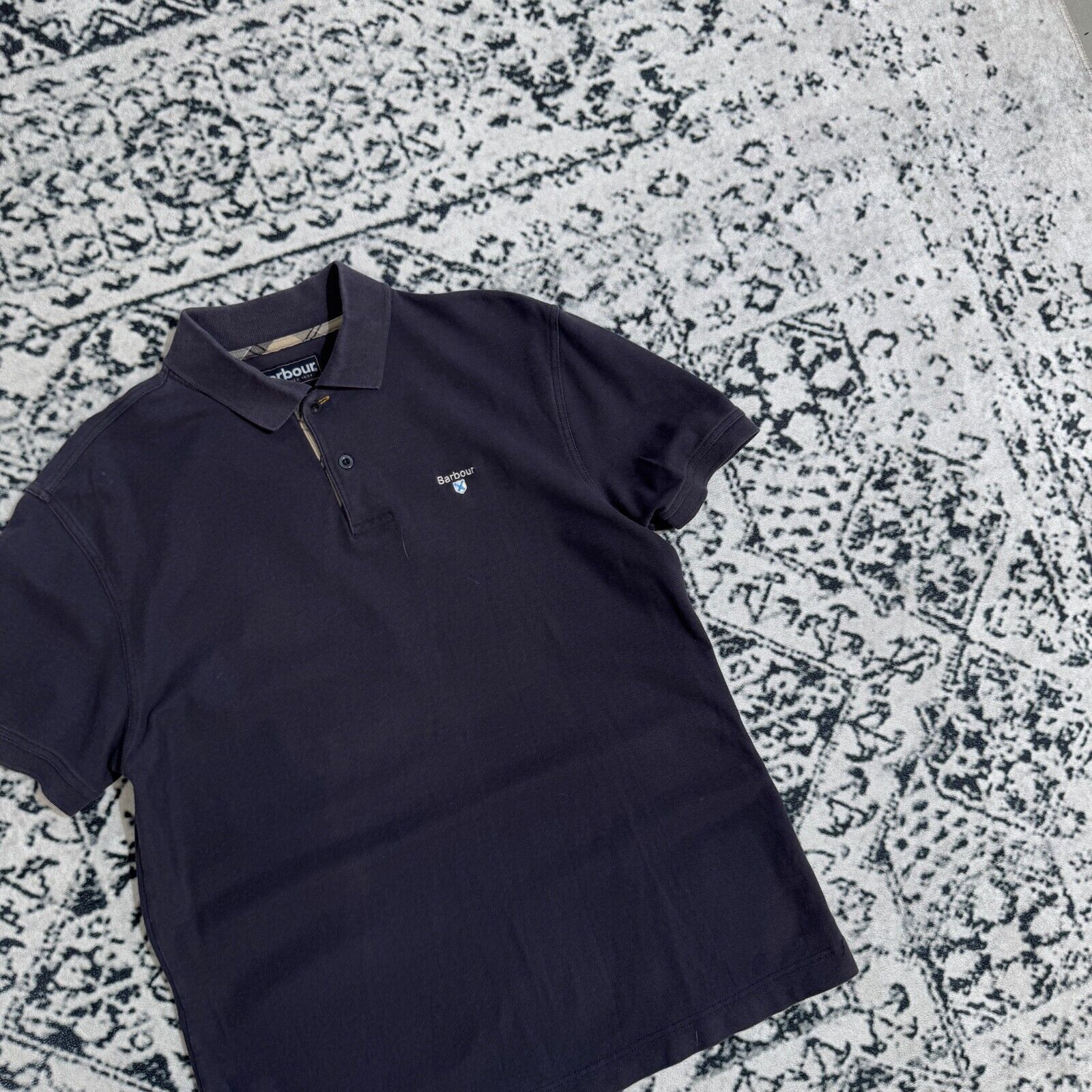 Barbour × Vintage Vintage Barbour Unisex Navy Cotton Polo Shirt Size L Y2K 90s Size US L / EU 52-54 / 3 - 3 Thumbnail