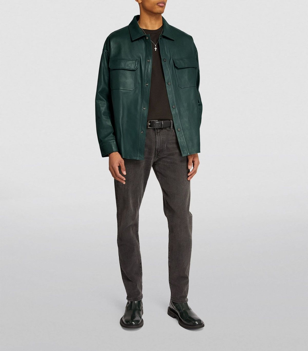 Frame !DS! SS23 Frame Dark Green Leather Shirt Jacket Size US M / EU 48-50 / 2 - 5 Thumbnail