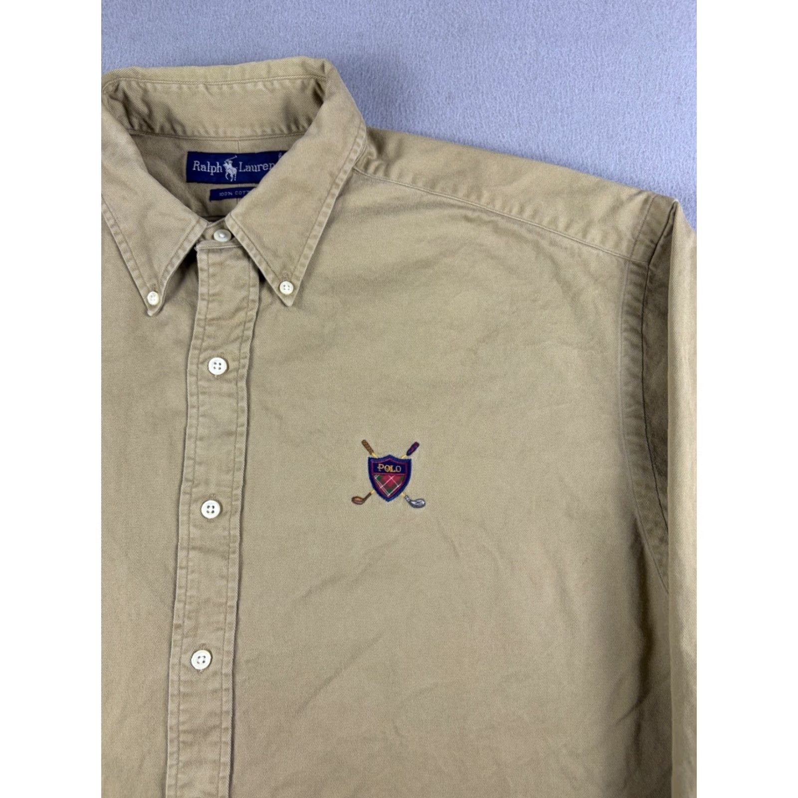 Polo Ralph Lauren VINTAGE Polo Ralph Lauren Shirt Large Brown 90s Button-Down Crest Logo Men L Size US L / EU 52-54 / 3 - 2 Thumbnail