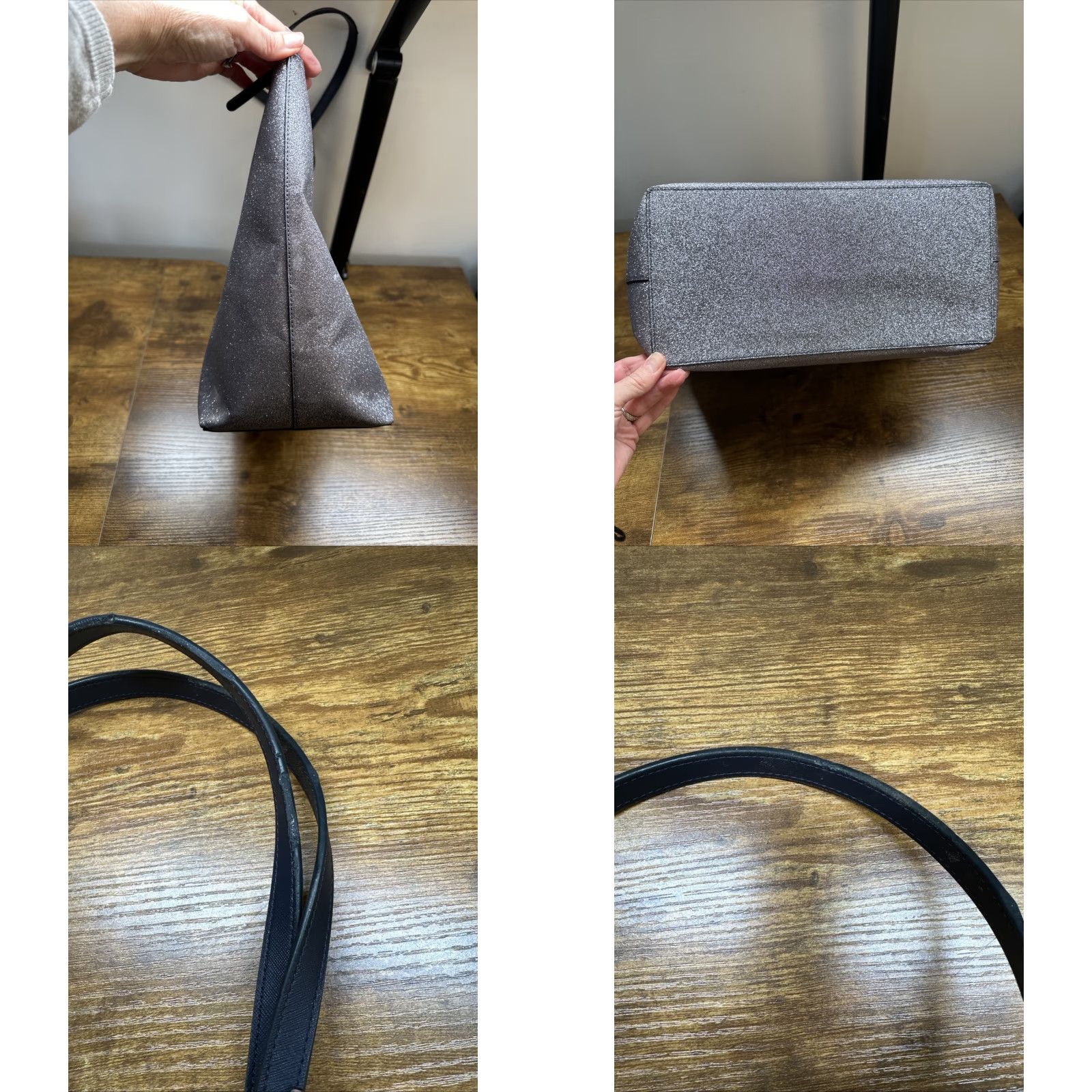 Vintage Kate Spade Bag Glitter Blue Large Joeley Tote 12" x 17" x 6" Metallic Silver Size ONE SIZE - 8 Thumbnail