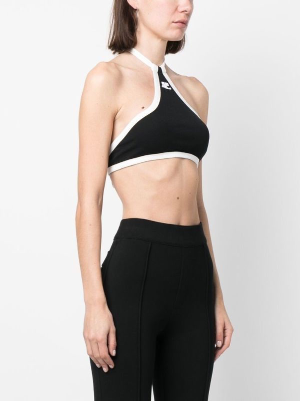 Courreges o1mle1224 Light Ribs Contrast Crop Top in Black Size L / US 10 / IT 46 - 3 Thumbnail
