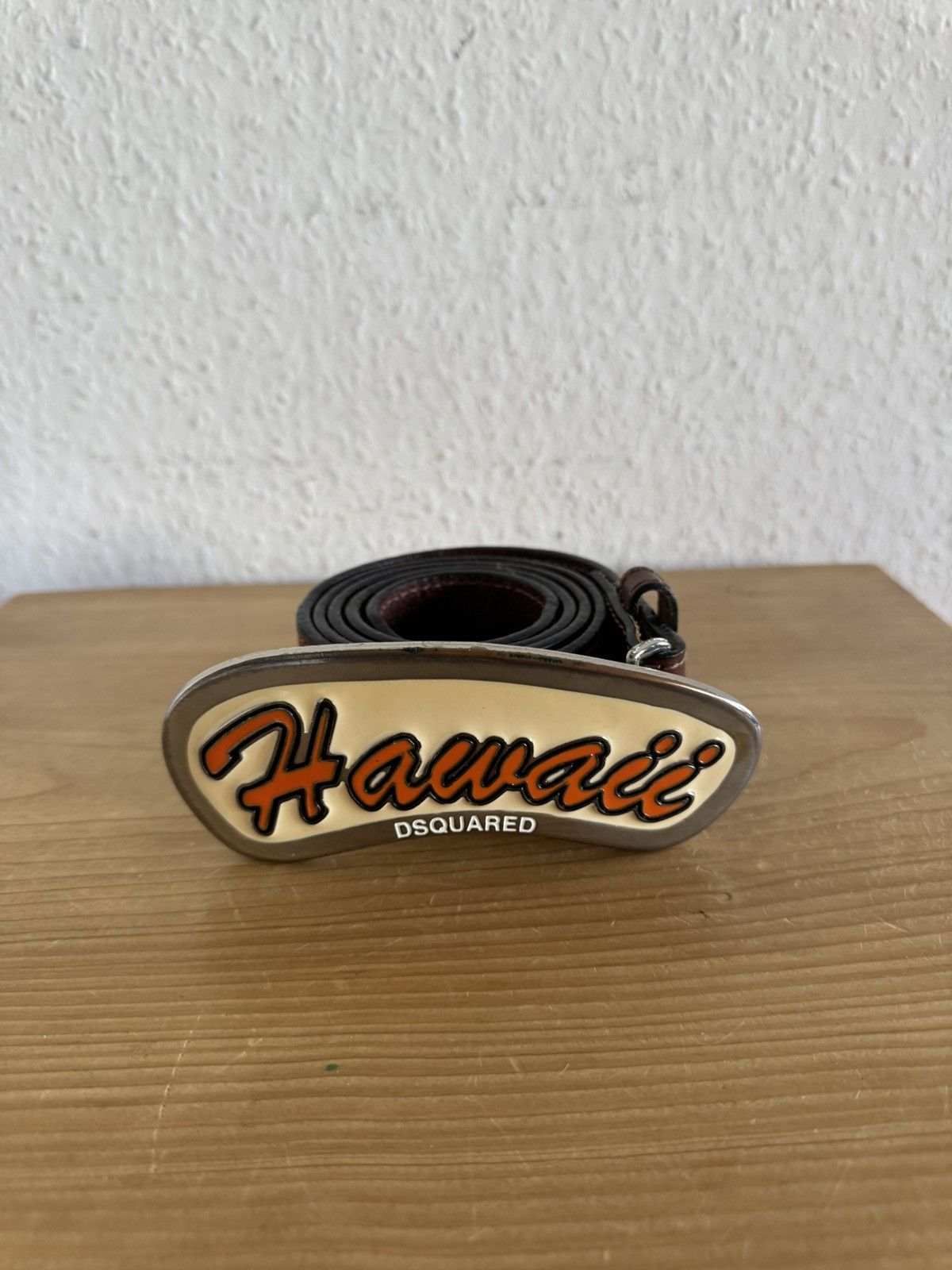 Dsquared2 Hawaii Logo Leather Belt Brown Orange Size 36 - 1 Thumbnail