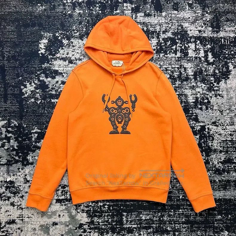 Hermes Hermes Orange Robot Leather Hooded Sweatshirt Size US M / EU 48-50 / 2 - 1 Thumbnail