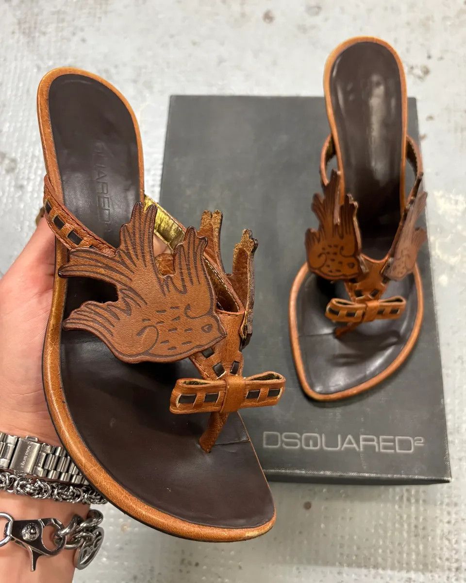 Dsquared2 2000s Dsquared2 Brown Leather Bird Winged Sandals Size US 6.5 / IT 36.5 - 1 Thumbnail