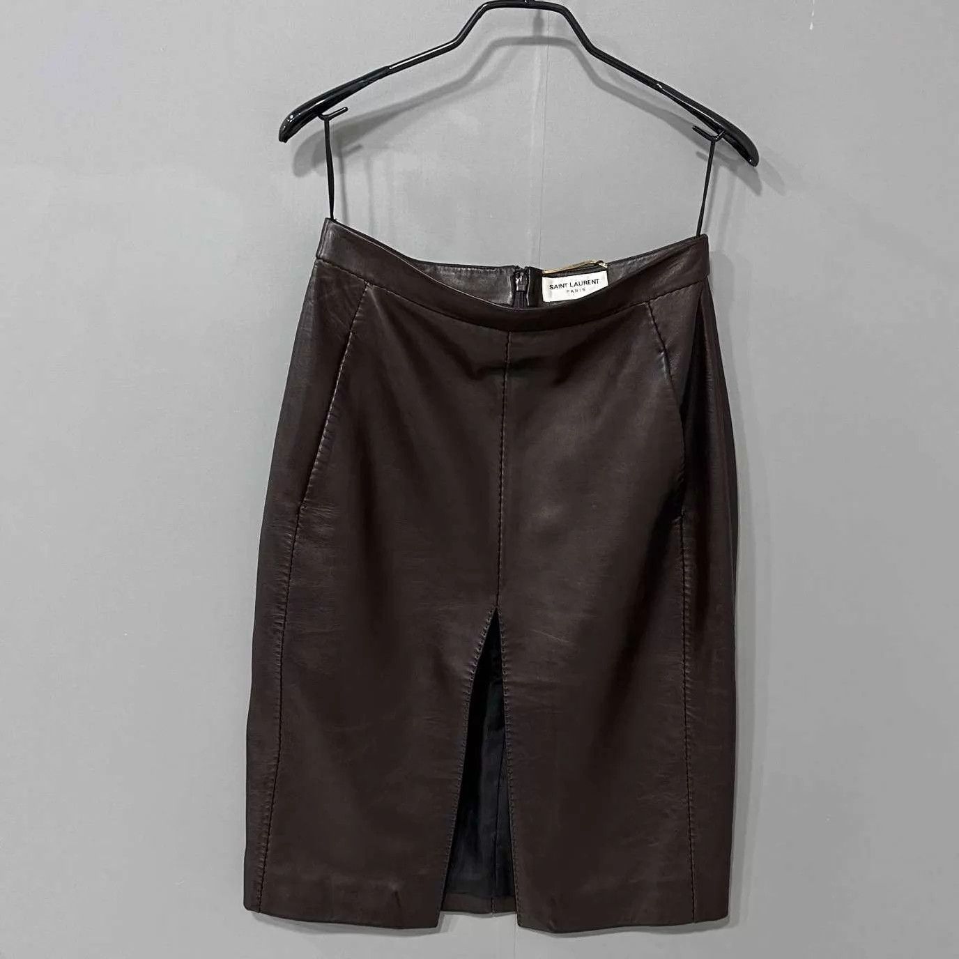 Saint Laurent Paris Saint Laurent Paris Women's Black Leather Skirt 36 Size 26" / US 2 / IT 38 - 2 Thumbnail