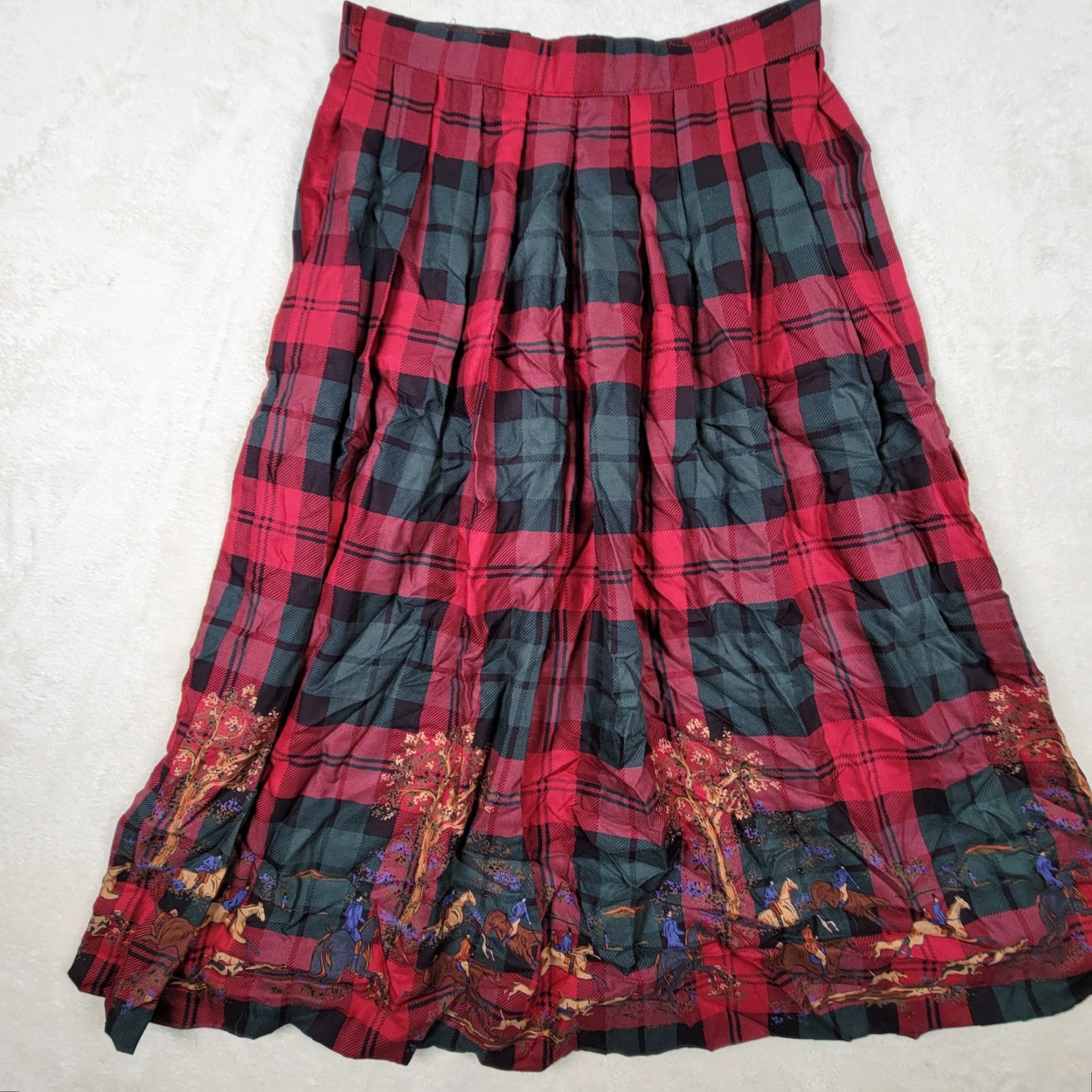 Vintage VINTAGE Austin Hill Women Skirt Plaid Long 28" Waist 28" 12 Rayon Twill Pleated Zipper Button Red Uni Preppy Retro University Womens Size 34" / US 12 / IT 48 - 4 Thumbnail