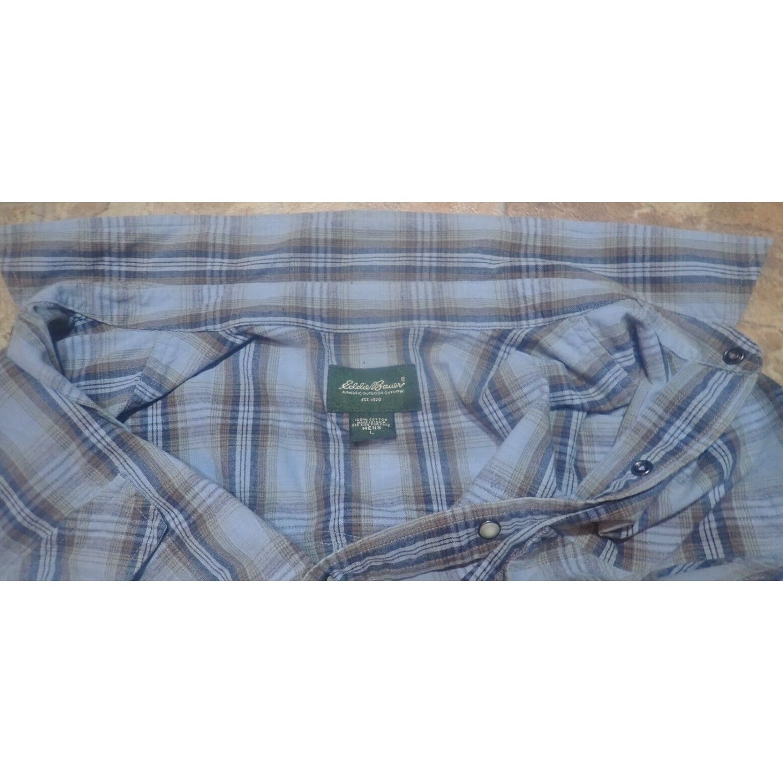 Eddie Bauer VINTAGE Eddie Bauer Men's Long Sleeve Western Plaid Shirt Size Large Cotton Flannel Pearl Snaps 90s Theme Mens Size US L / EU 52-54 / 3 - 6 Thumbnail