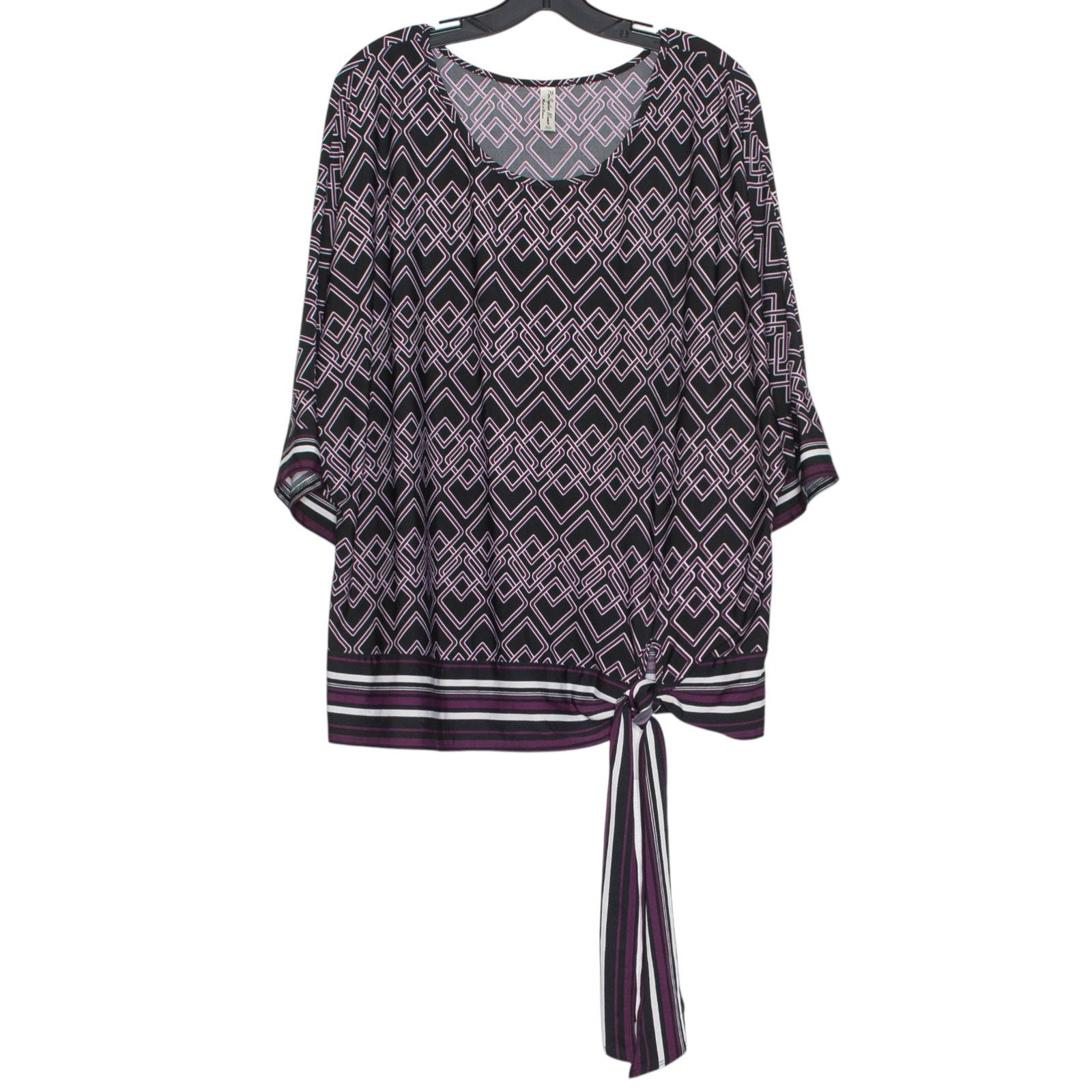 Other PerSeption Top Tie Front Comfort Stretch Black Purple 2X Size XXL / US 16-18 / IT 52-54 - 5 Thumbnail