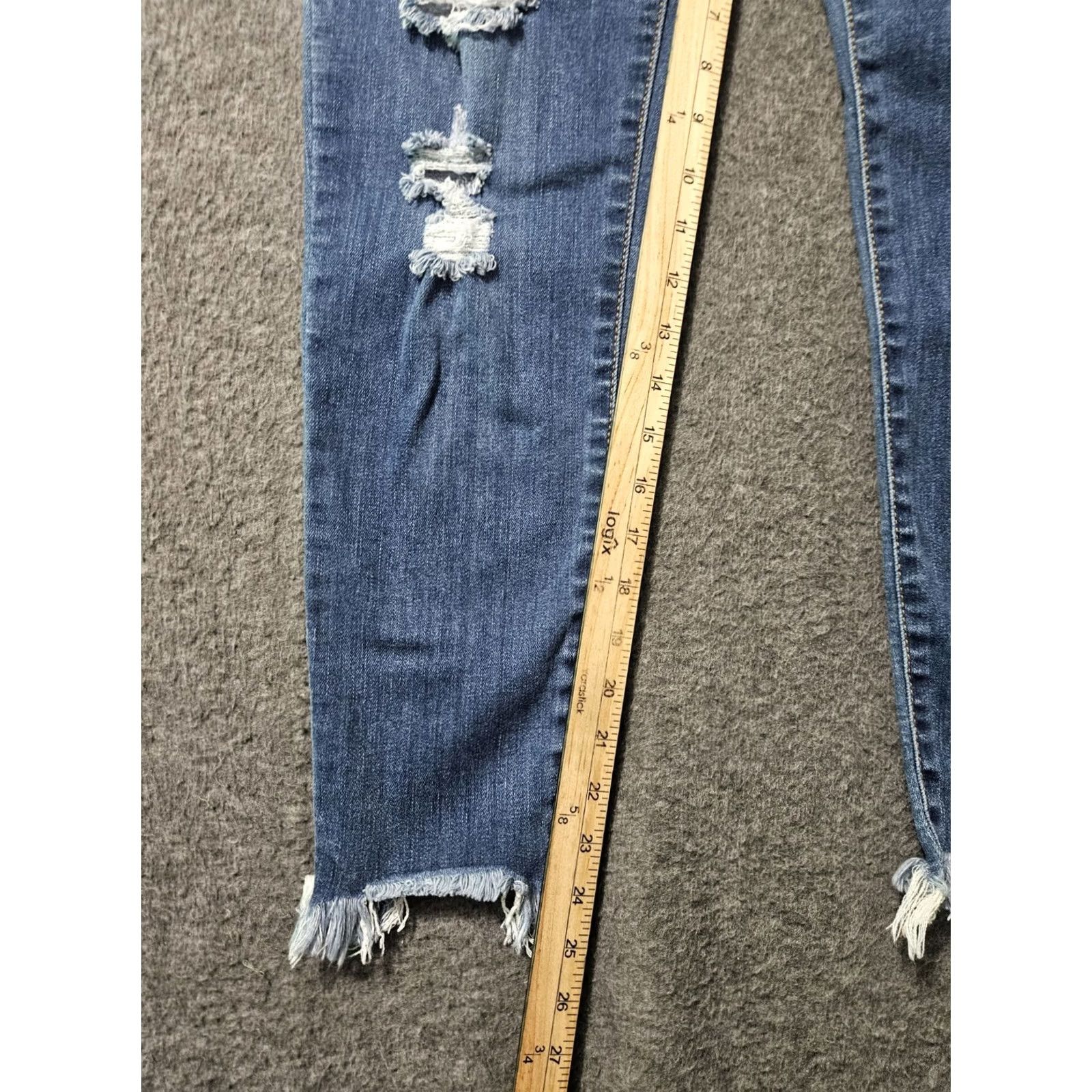 Vintage Judy Blue Jeans Women's 15/32 Low Rise Skinny Straight Denim Distressed Blue 24In Inseam Regular Fit Cute City Preppy Clothing Women Size 36" / US 14 / IT 50 - 4 Thumbnail