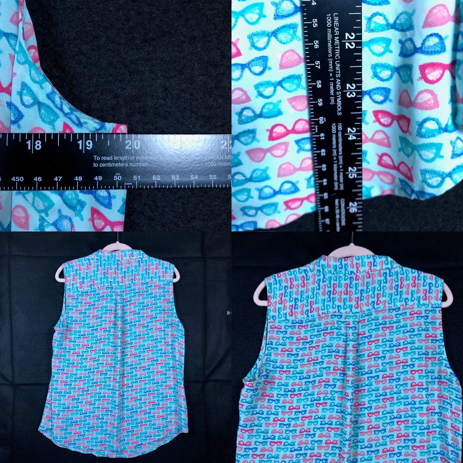 Talbots Talbots Womens Blouse Blue Multi Eye Glasses Pattern Sleeveless Button Down LP Blouse Ladies Medium Short Sleeve? Size L / US 10 / IT 46 - 8 Thumbnail