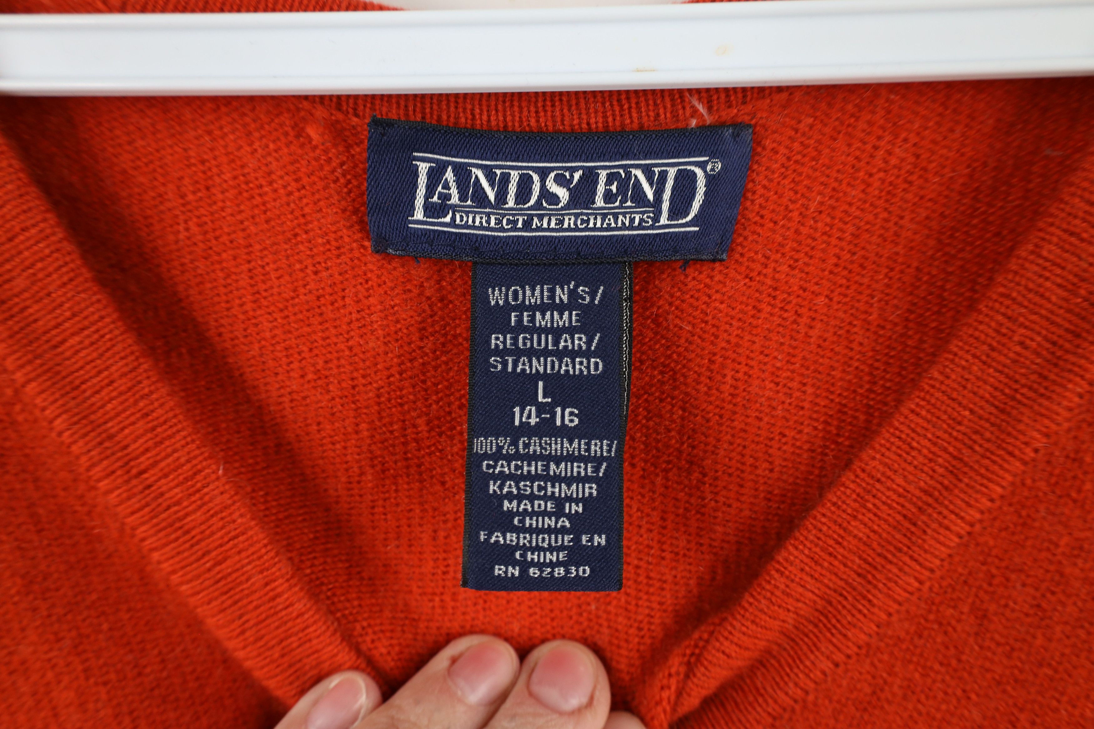 Lands' End × Vintage Vintage 90s Lands End Cashmere Knit V-Neck Sweater Orange Size L / US 10 / IT 46 - 4 Thumbnail