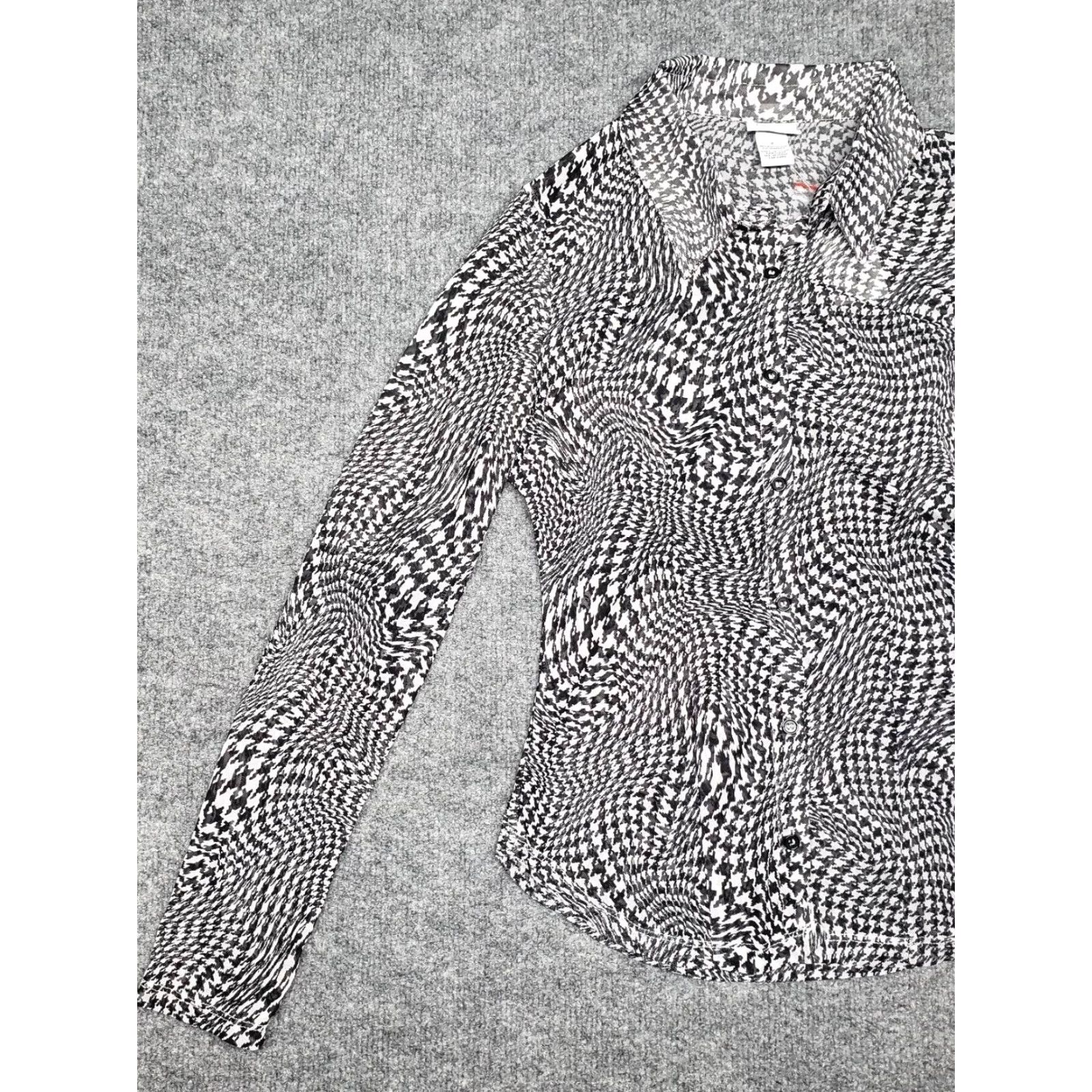 Vintage Rue21 Shirt Womens S Black Houndstooth Long Sleeve Button Up Collar Stretch New Size S / US 4 / IT 40 - 3 Thumbnail