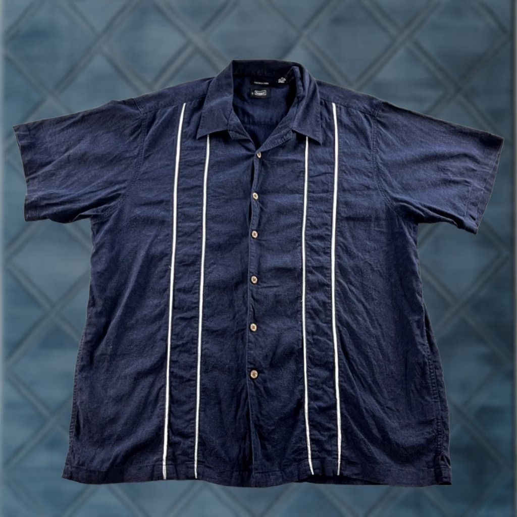 Haggar Haggar Shirt Mens 2XL Blue Striped Button-Up Washable Linen Blend Camp Beach Size US XXL / EU 58 / 5 - 1 Thumbnail