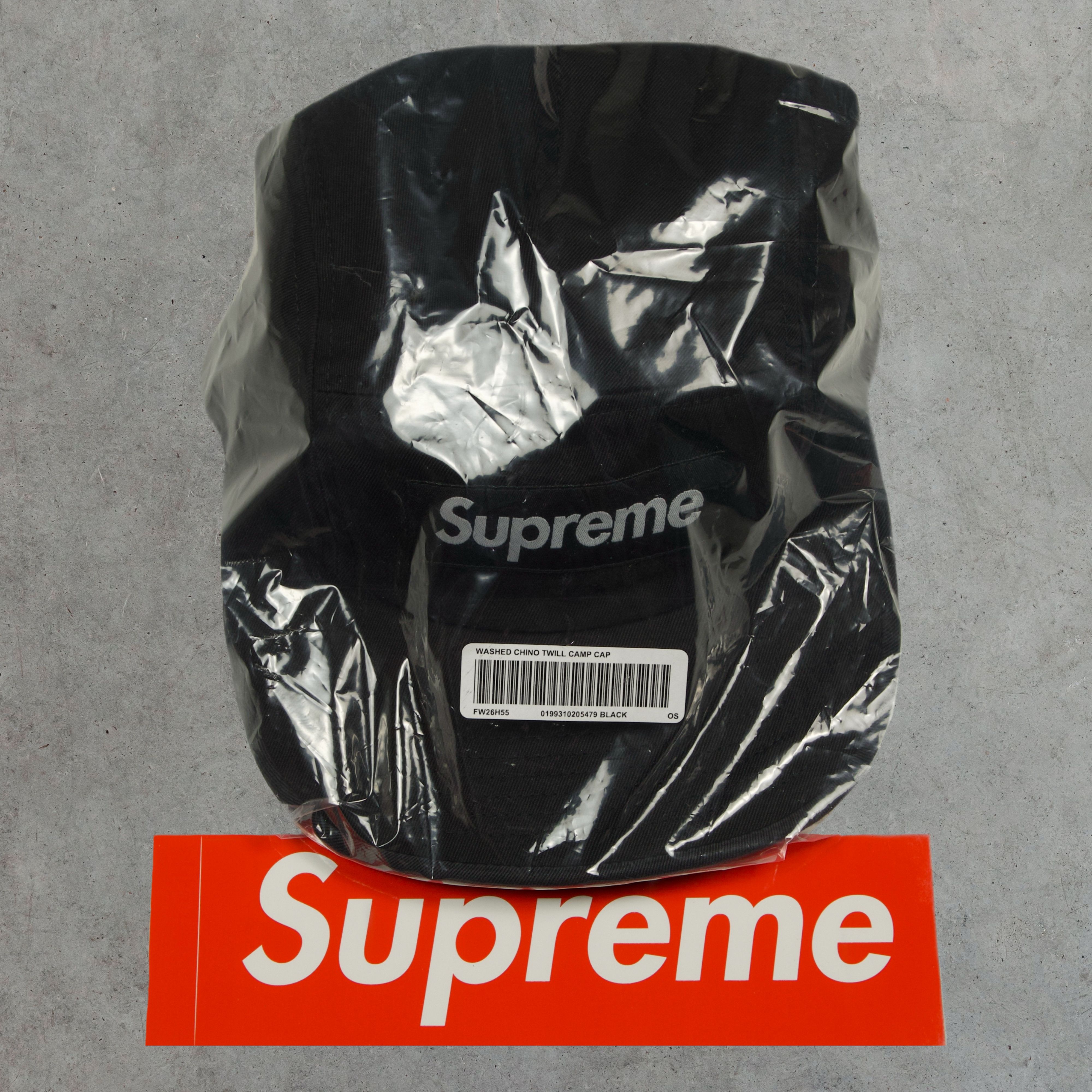 Supreme Black Washed Chino Twill Camp Cap W/ Red Box Logo | Grailed