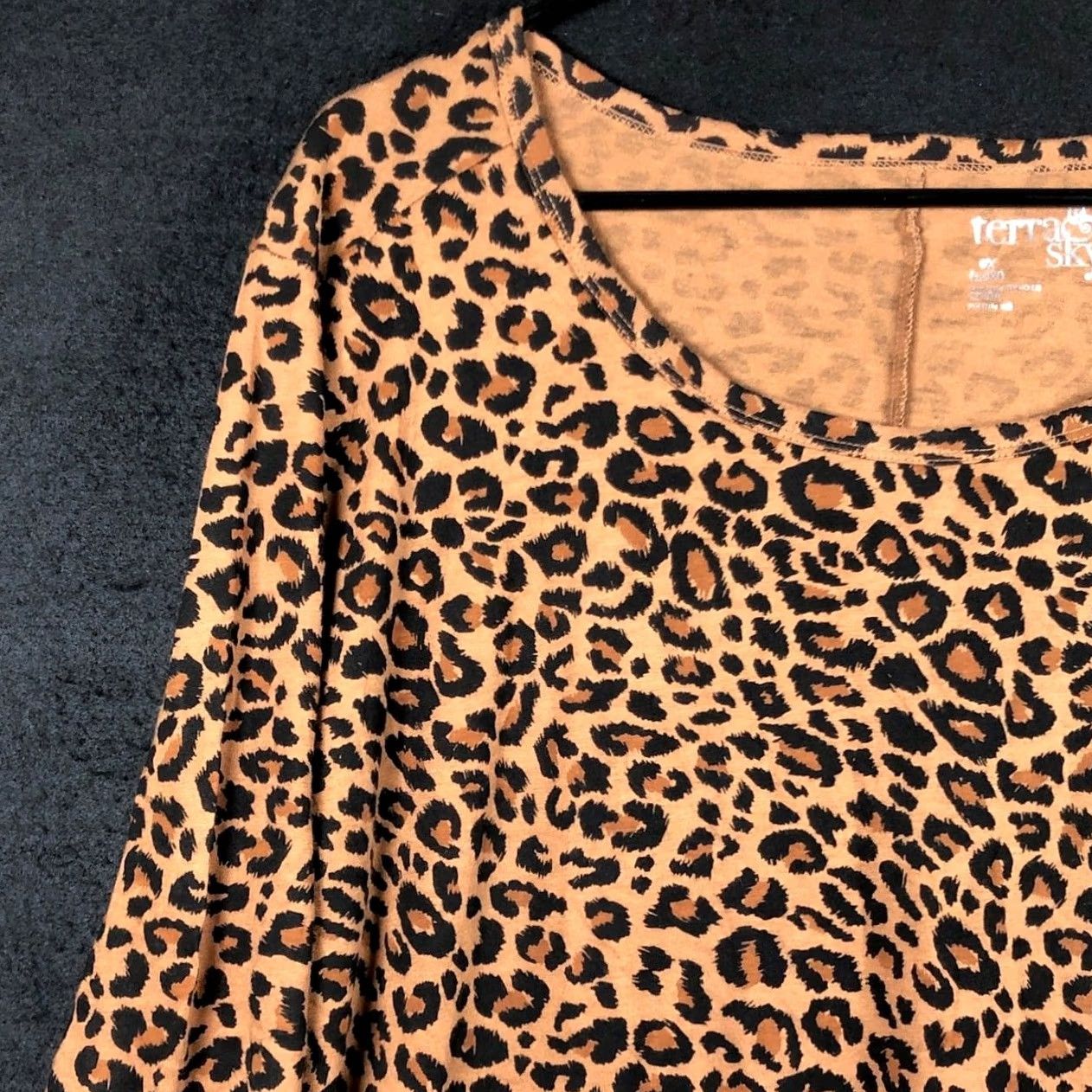 Vintage Terra & Sky Blouse Brown Black Leopard Print 3/4 Sleeve Tunic 0X Women’s Plus Size Casual Size XL / US 12-14 / IT 48-50 - 4 Thumbnail