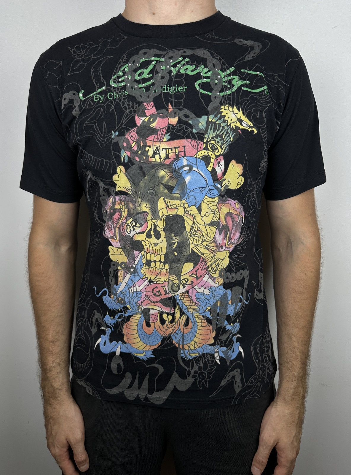 Ed Hardy Y2K Ed Hardy Big Logo Snake Skull Rhinestones T Shirt Tee Size US L / EU 52-54 / 3 - 3 Thumbnail