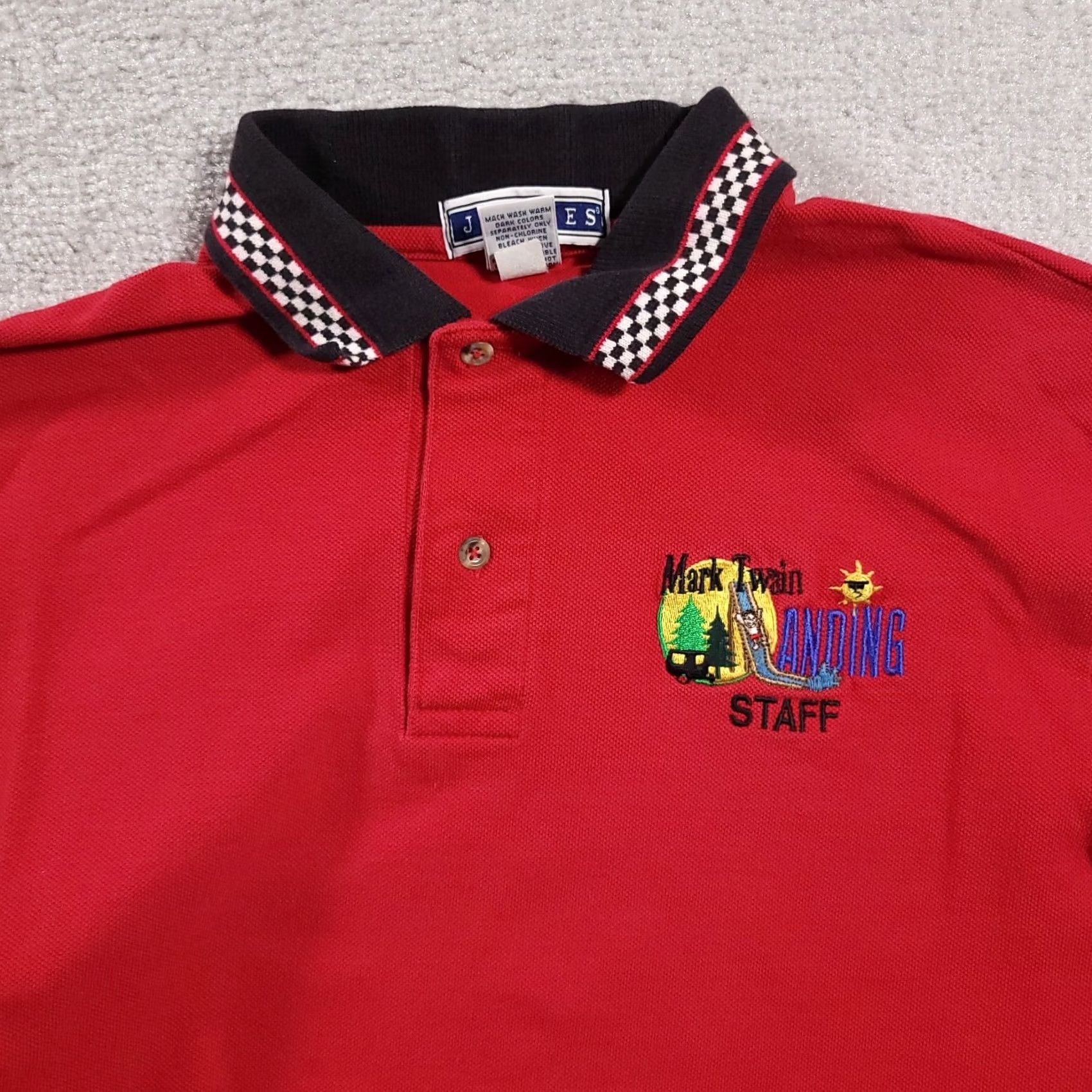 Jerzees VINTAGE 90s Red Polo Shirt Staff Short Sleeve Mens Med Mark Twain Landing MIssouri Size US M / EU 48-50 / 2 - 3 Thumbnail