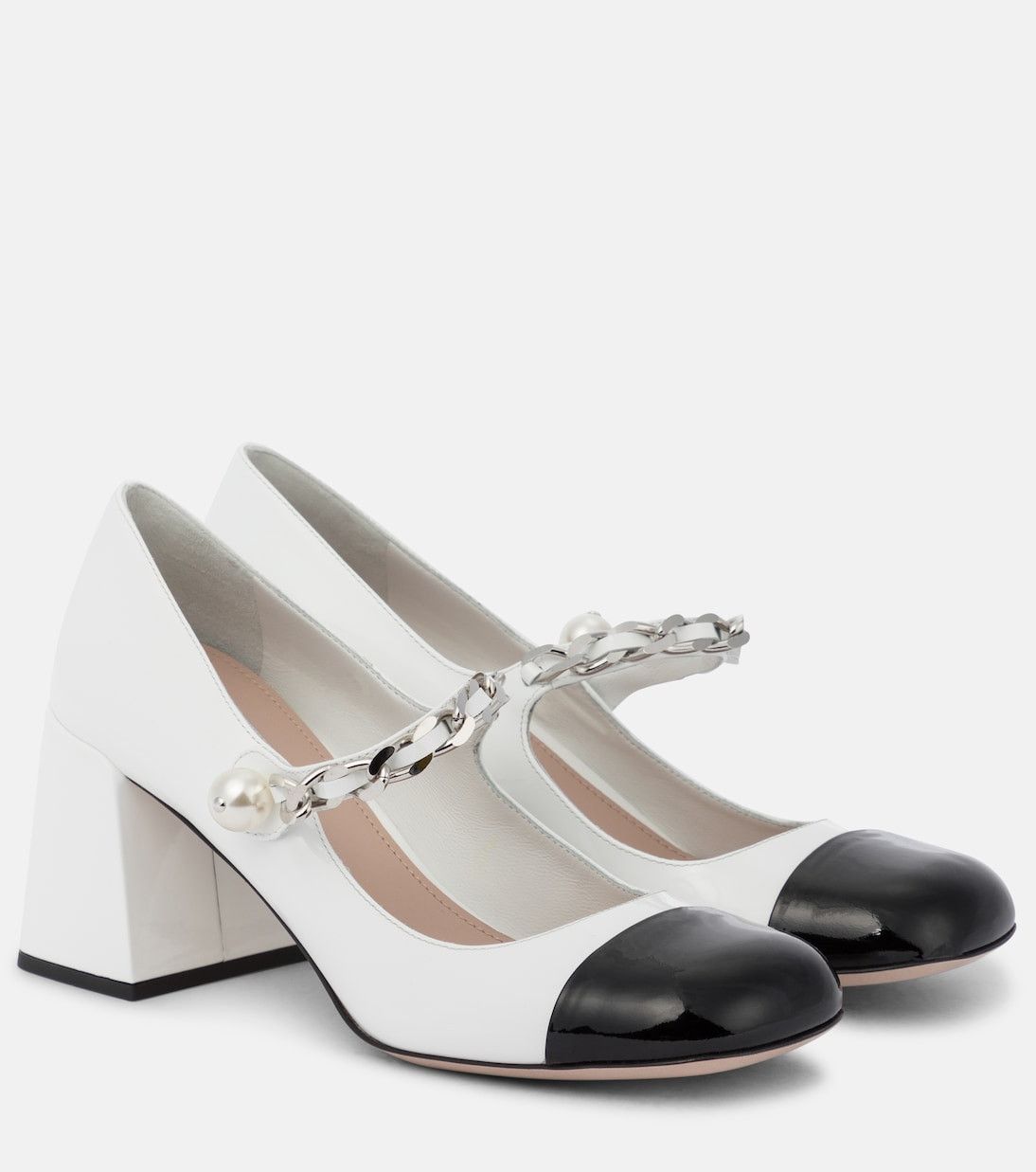 Mary Jane leather pumps in white pearls