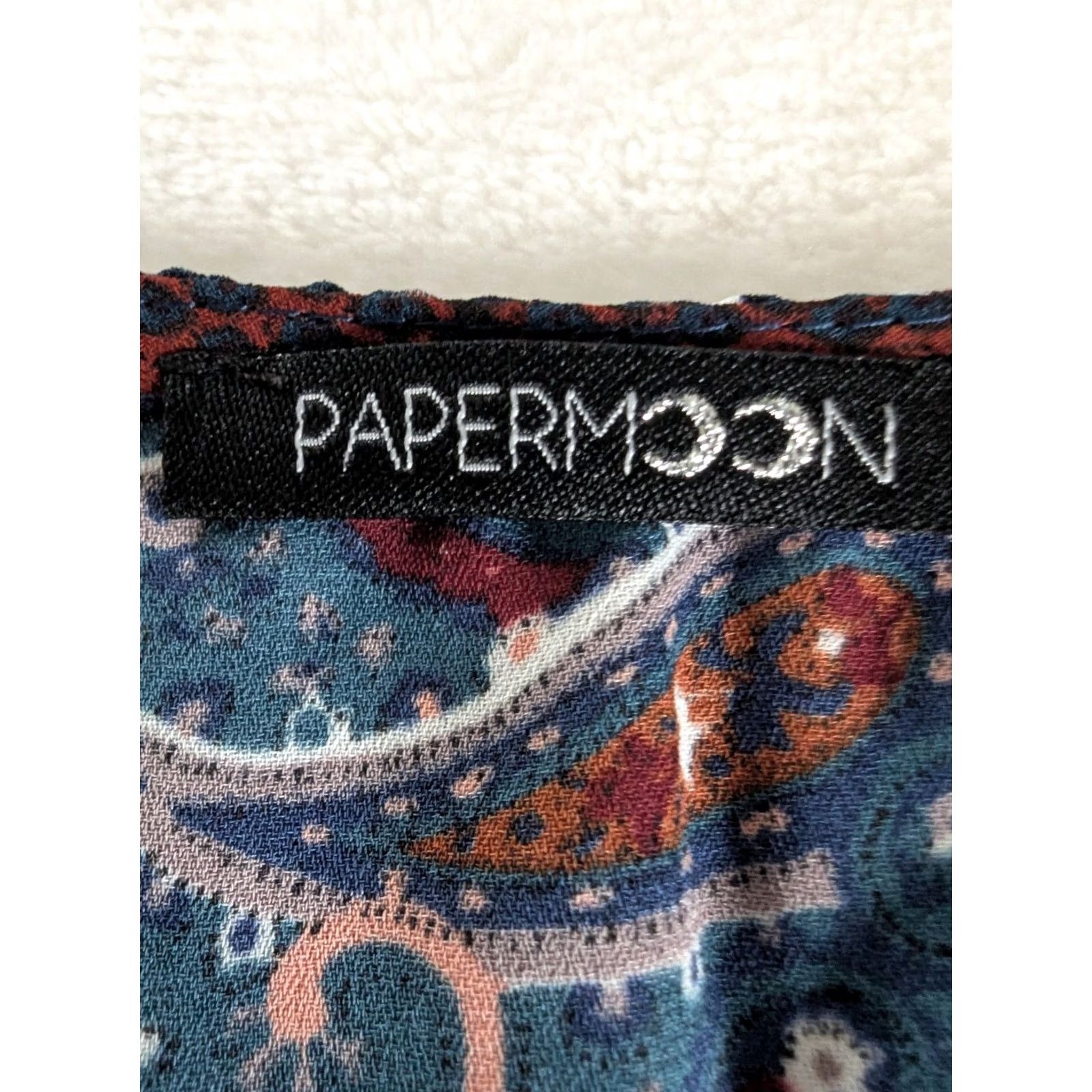 Vintage Papermoon Blouse Sleeveless Navy Paisley Blue V-Neck Ruffle Women 2X Plus(Size) Boho Casual Womens Size XXL / US 16-18 / IT 52-54 - 5 Thumbnail