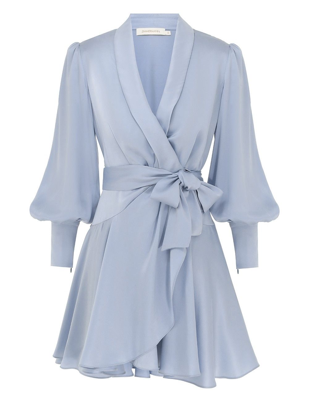 Zimmermann oc11z0825 Silk Wrap Mini Dress in Pale Blue Size M / US 6-8 / IT 42-44 - 1 Thumbnail