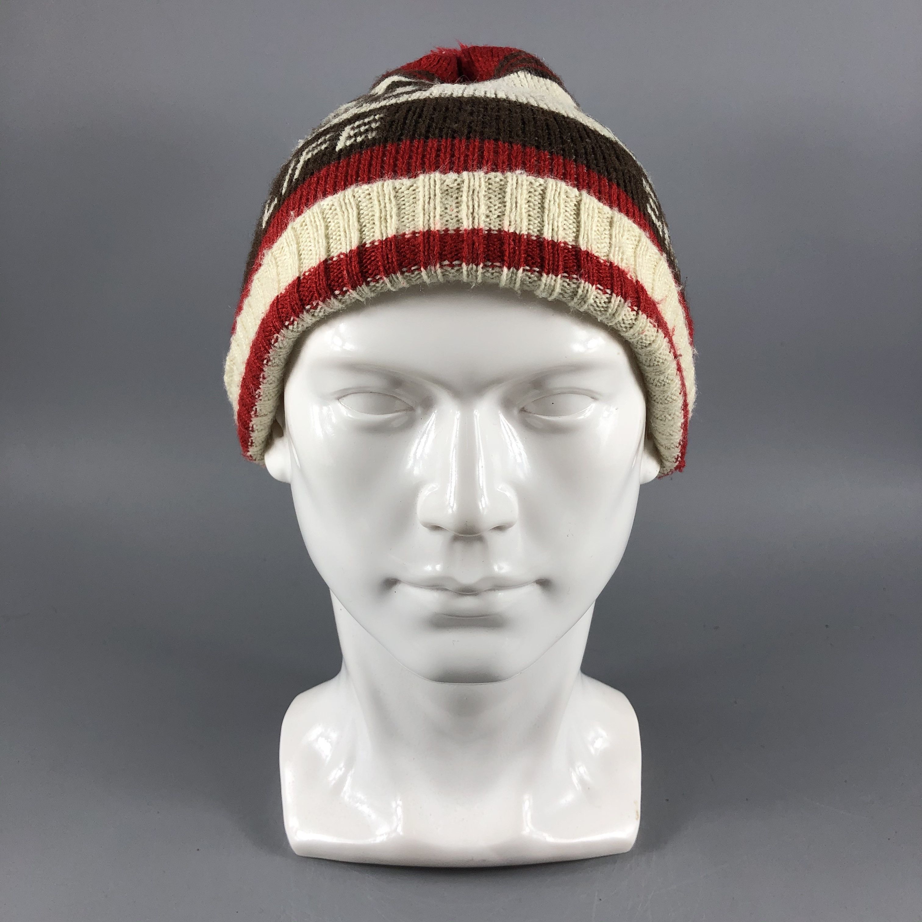 image of Vintage Bobble Hat Stripe Beanie Snow Cap B131, Men's