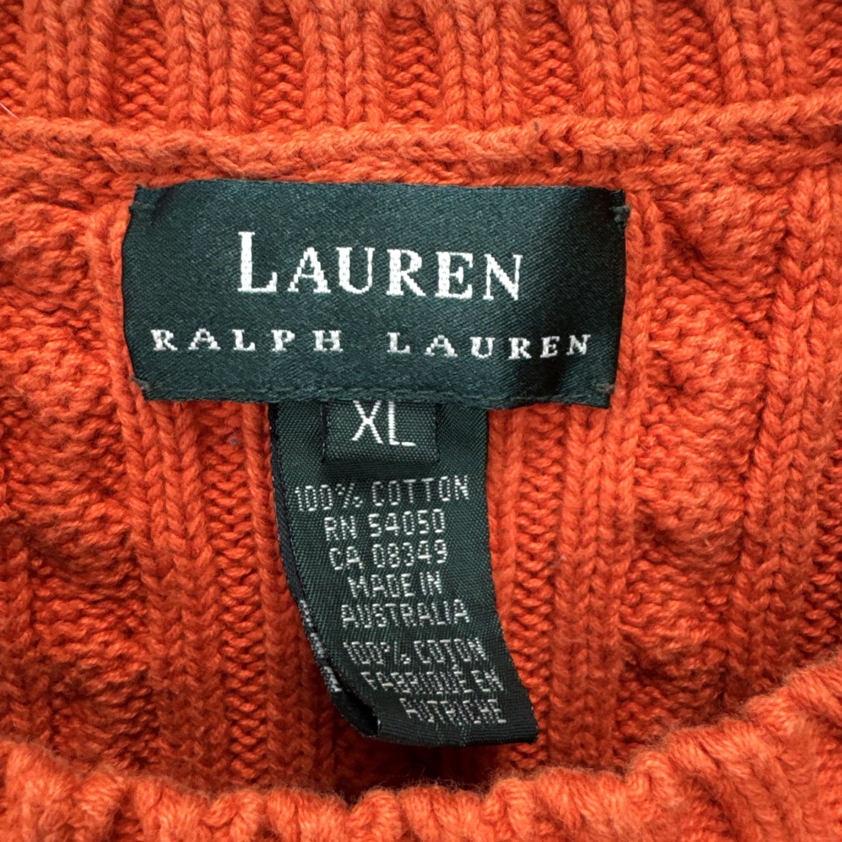 Ralph Lauren VINTAGE Lauren Ralph Lauren Sweater Womens XL Cable Knit Orange Crest Logo Crew Neck Long Sleeve Pullover 90s Preppy Classic Vintage All Seasons Women Size XL / US 12-14 / IT 48-50 - 2 Thumbnail
