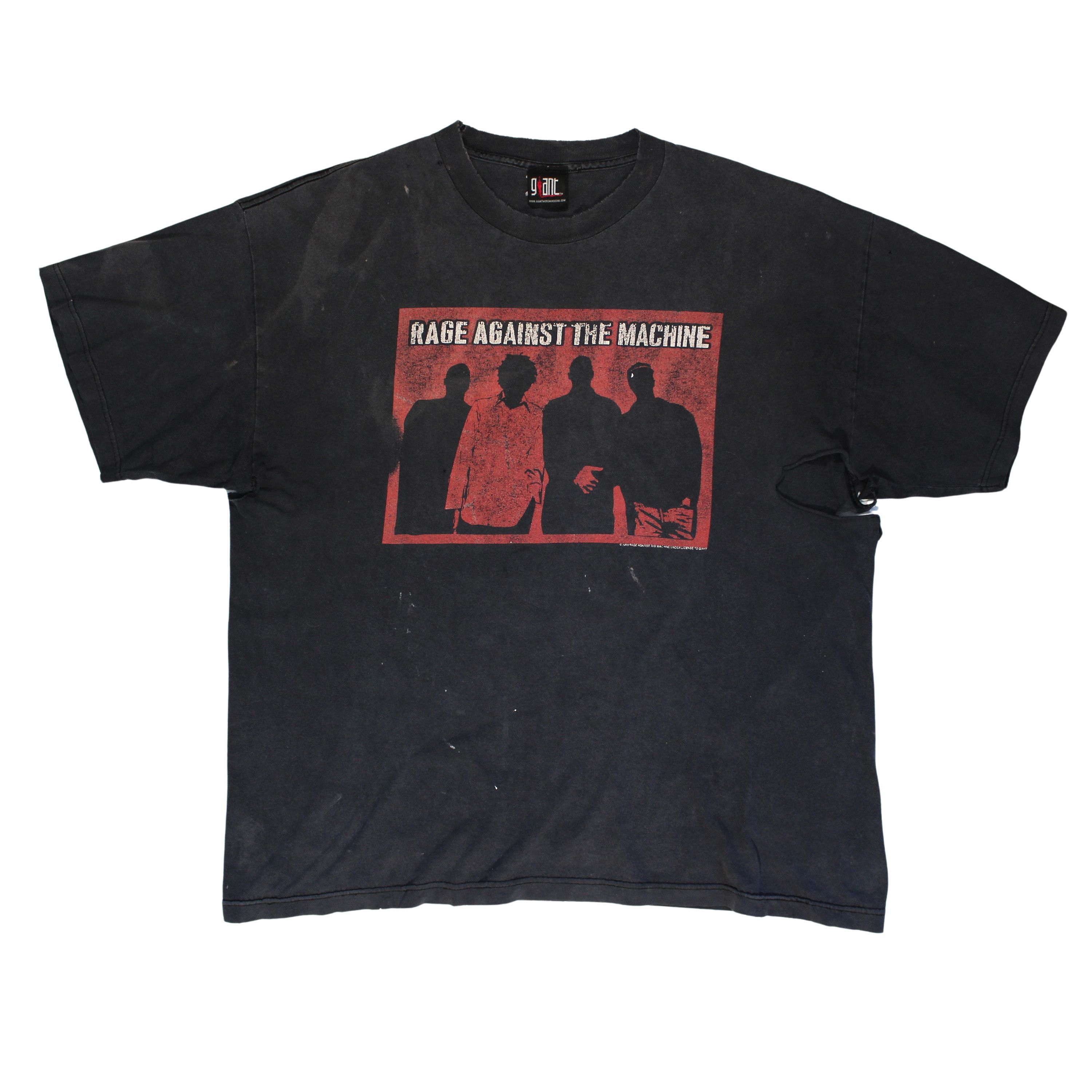 image of Vintage 1996 Rage Against The Machine Thrashed Faded T-Shirt in Black, Men's (Size XL)