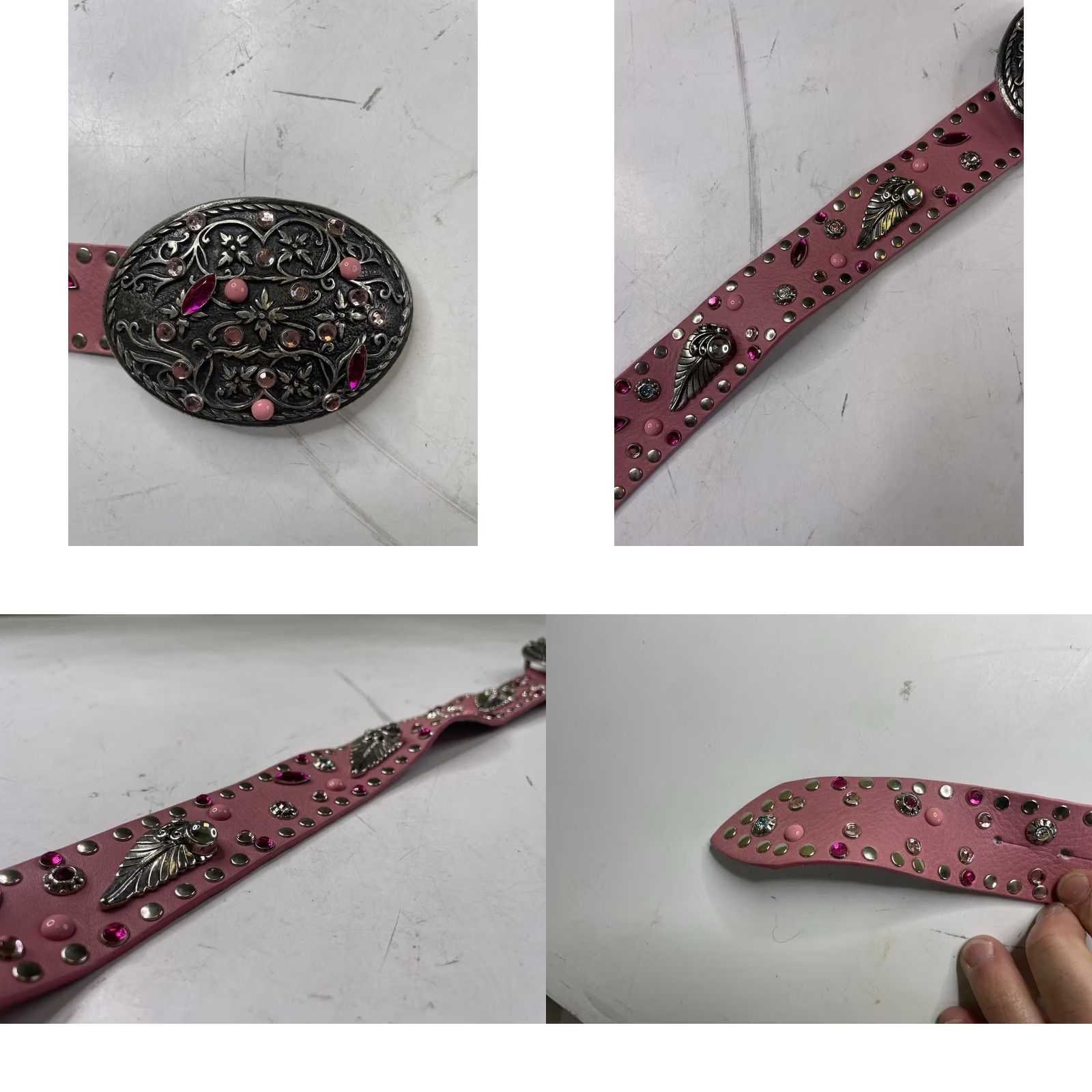Vintage VINTAGE NANNI Belt Womens Regular 32 Pink Leather Rhinestone Buckle Adjustable Embellished Size ONE SIZE - 9 Thumbnail