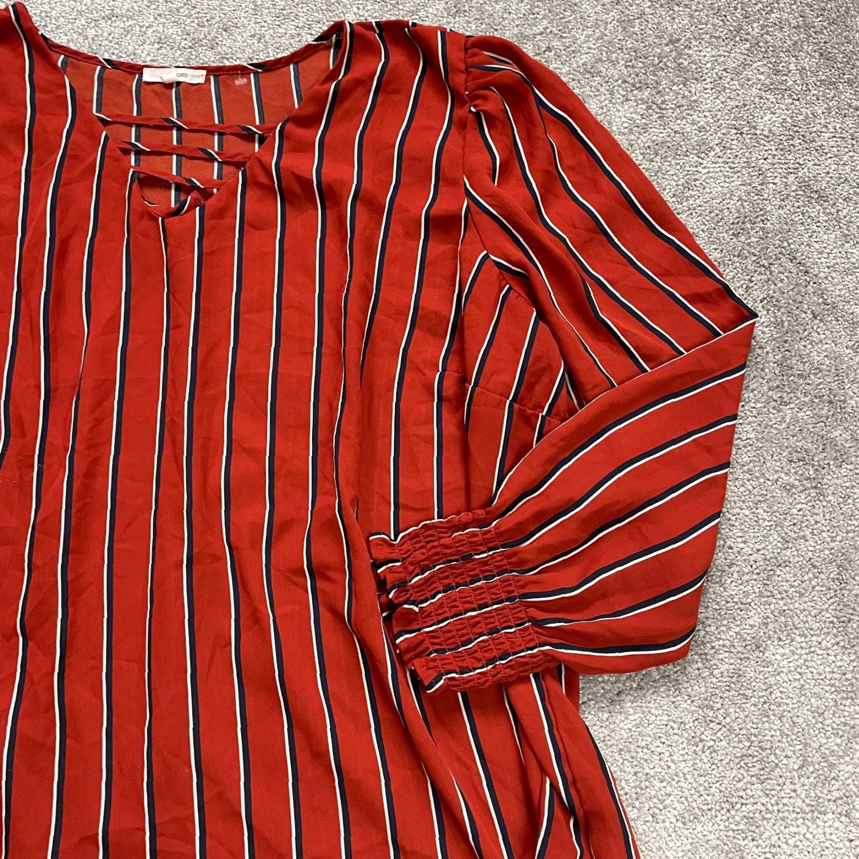 Vintage Maurices Blouse Shirt Womens 3 Red Striped V-Neck Long Sleeve Tunic Casual Top Size XS / US 0-2 / IT 36-38 - 3 Thumbnail