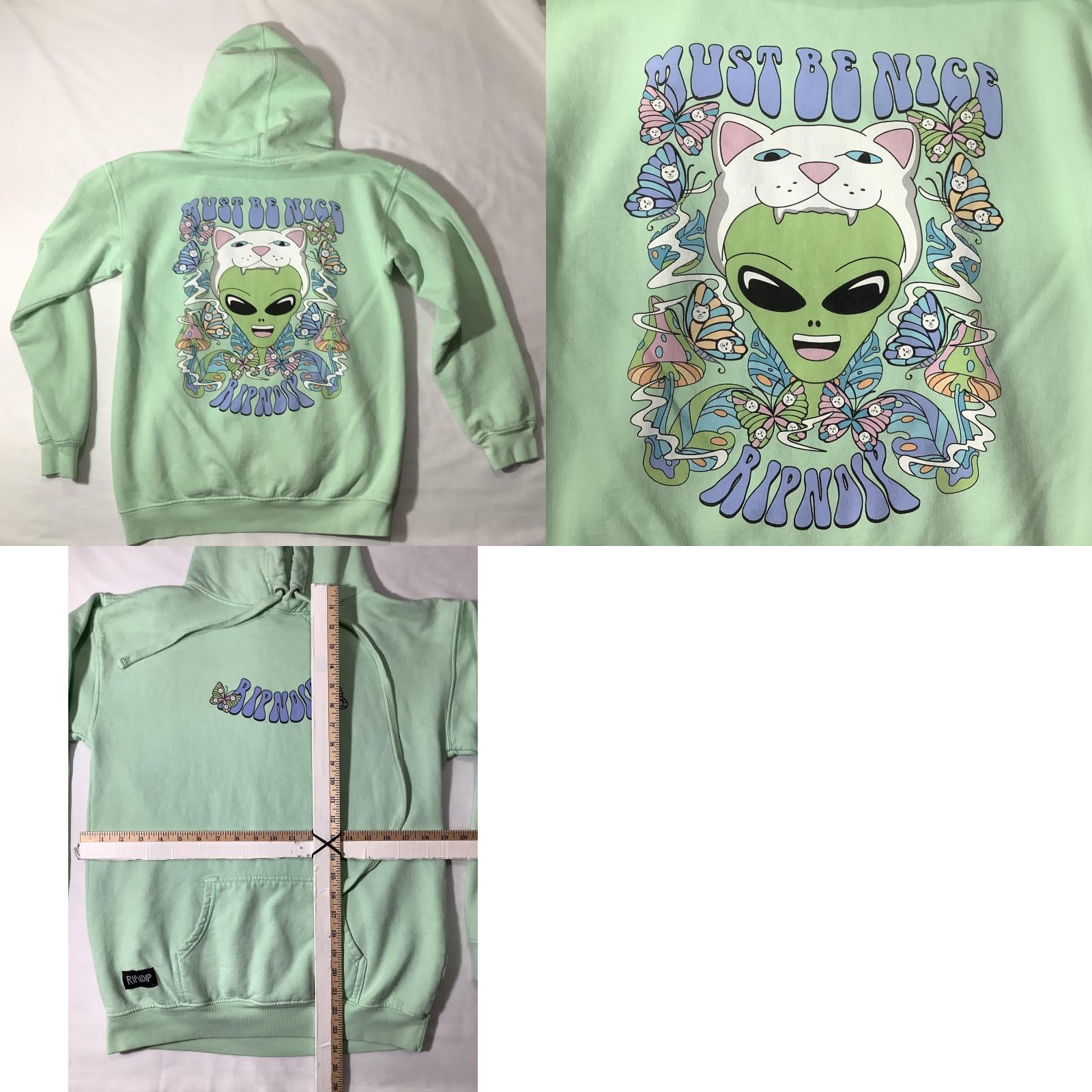RIPNDIP RIPNDIP Hoodie Sweatshirt Mens XS Mint Green Must Be Nice Alien Cat Graphic Size US XS / EU 42 / 0 - 8 Thumbnail