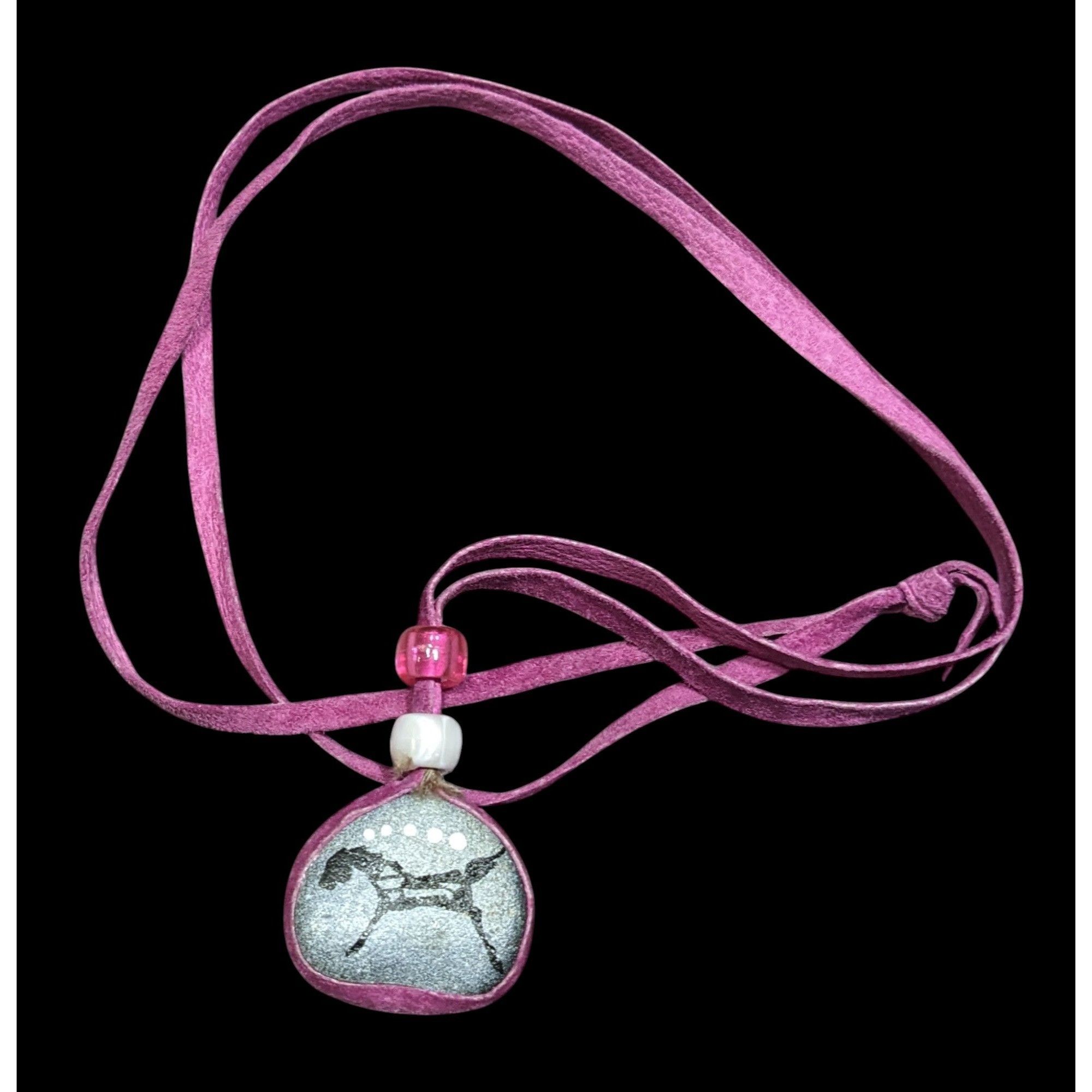 Other Native Hand Painted Mustang Rock Pendant Necklace With Purpl Size ONE SIZE - 1 Thumbnail