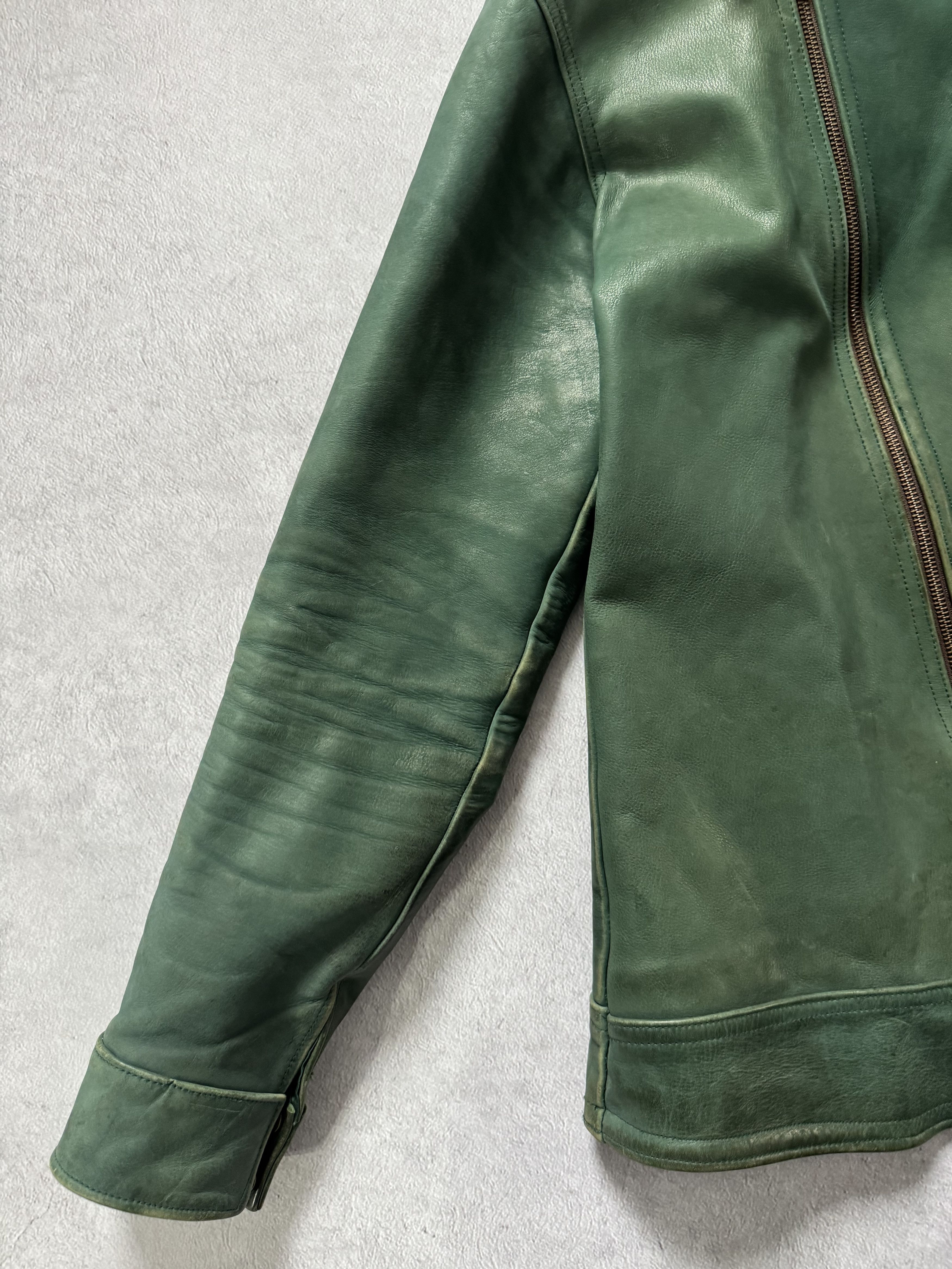 Vintage Vintage Green Bull Leather Asymmetric Biker Jacket Size US M / EU 48-50 / 2 - 4 Thumbnail
