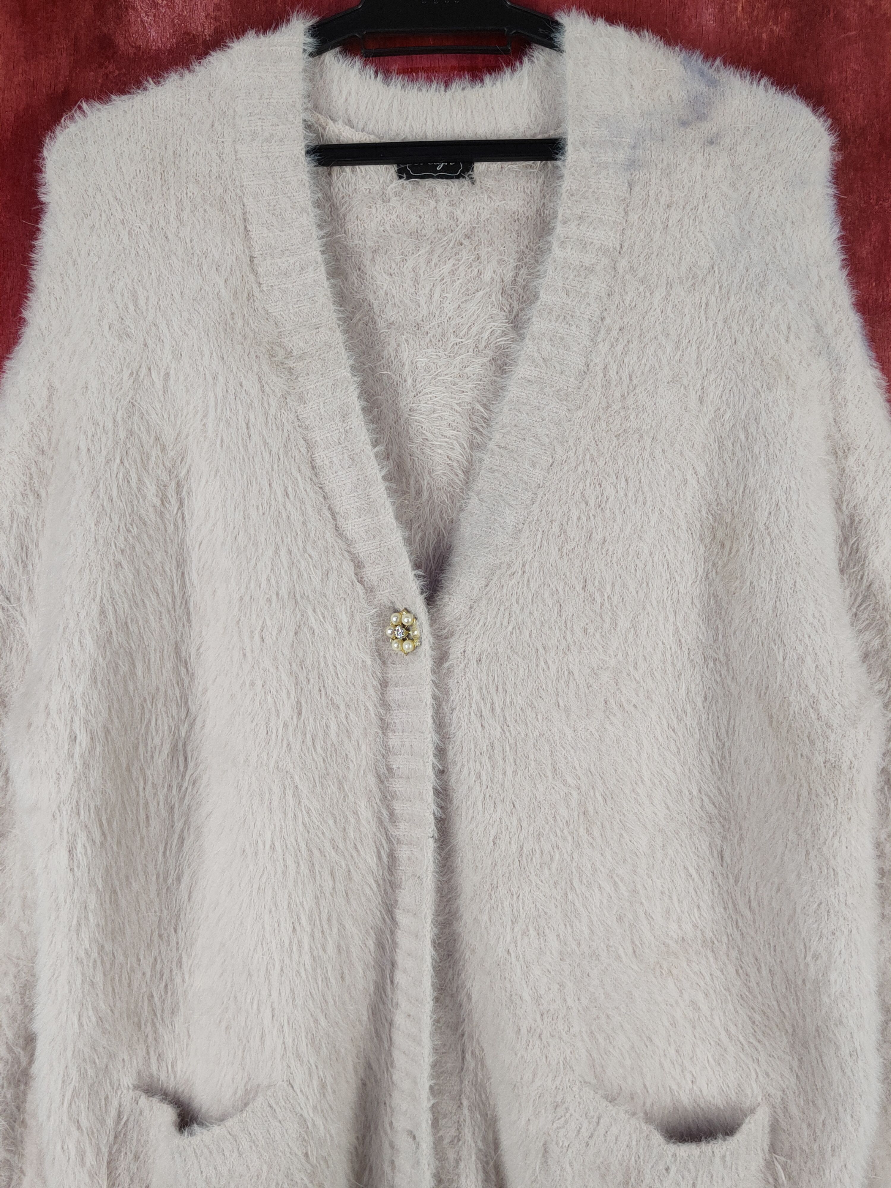 Homespun Knitwear Evelyn Beige Fur Mohair Knitwear Cardigan #S2282 Size L / US 10 / IT 46 - 2 Thumbnail