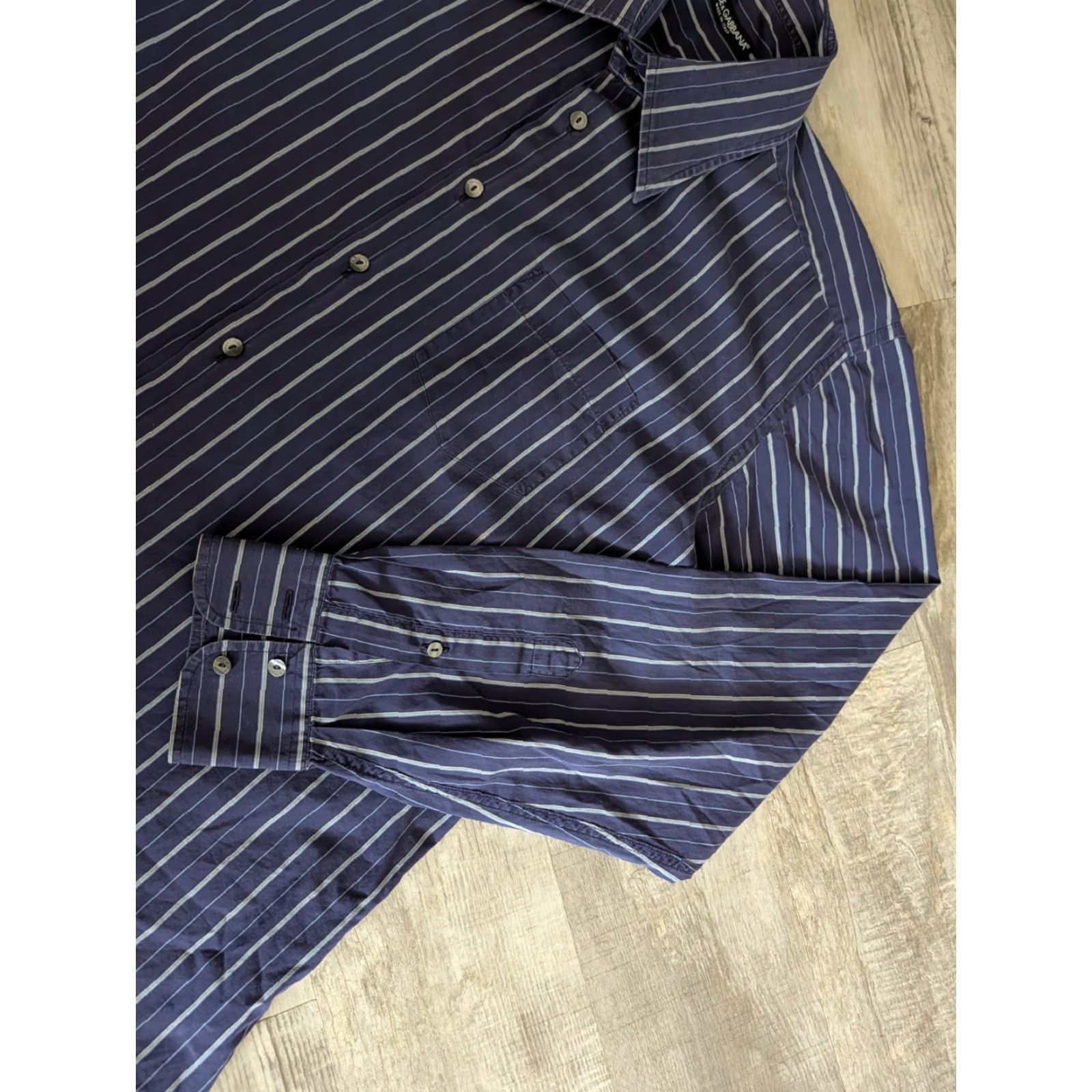 Dolce & Gabbana Dolce & Gabbana Button Up Shirt Men 17.5-44 Blue Striped Dress Shirt Button-Up Casual Formal Workwear Italian Brand Mens Size 46R - 4 Thumbnail