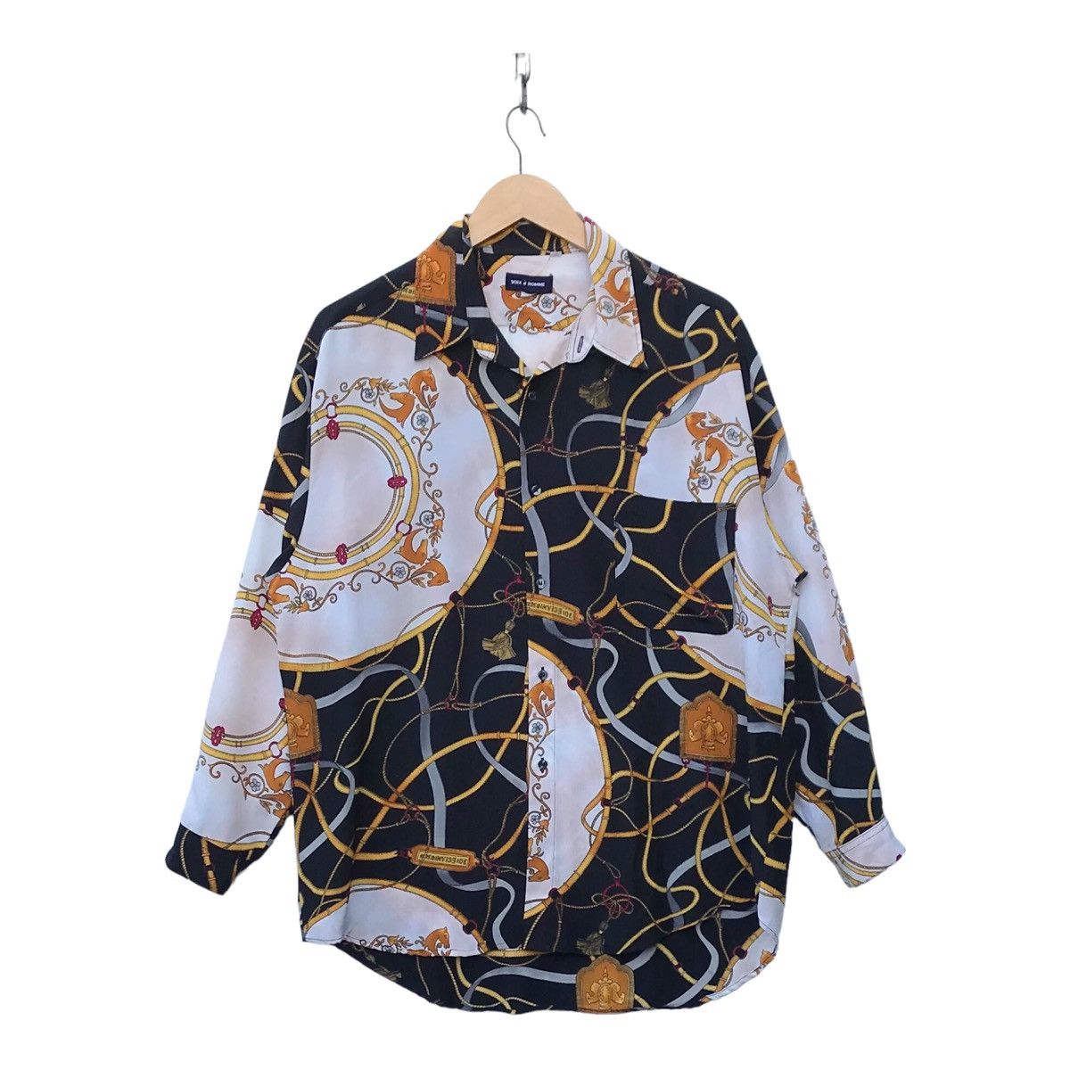 Designer Vintage Voix d Homme Chain Print Baroque Pop Art Button Down Size US L / EU 52-54 / 3 - 1 Thumbnail