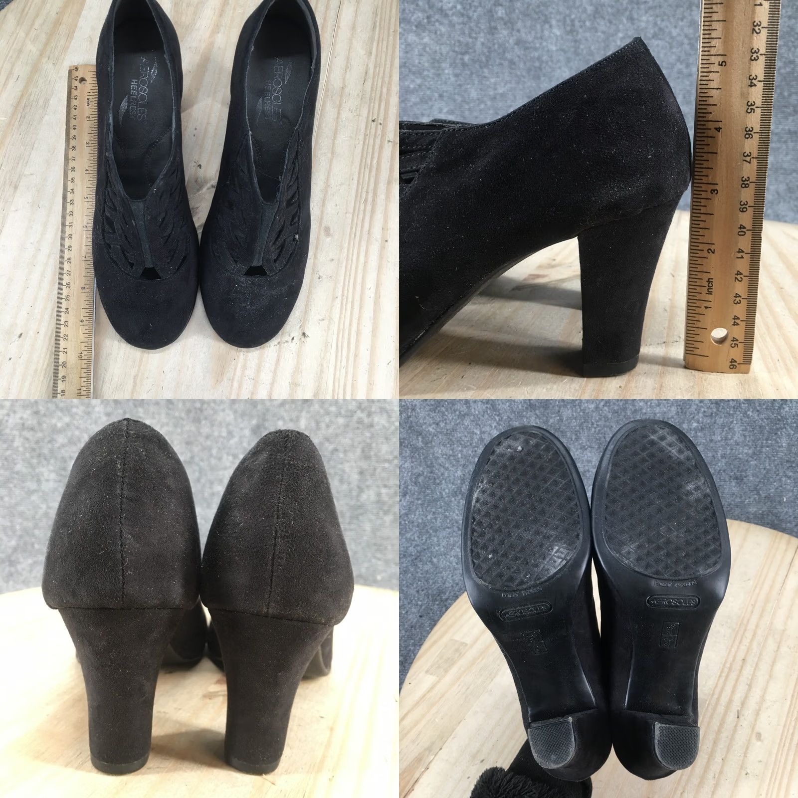 Vintage Aerosoles Boots Womens 8.5 M Casual Slip On Low Ankle Bootie Black Fabric Heels Size US 9 / IT 39 - 9 Thumbnail