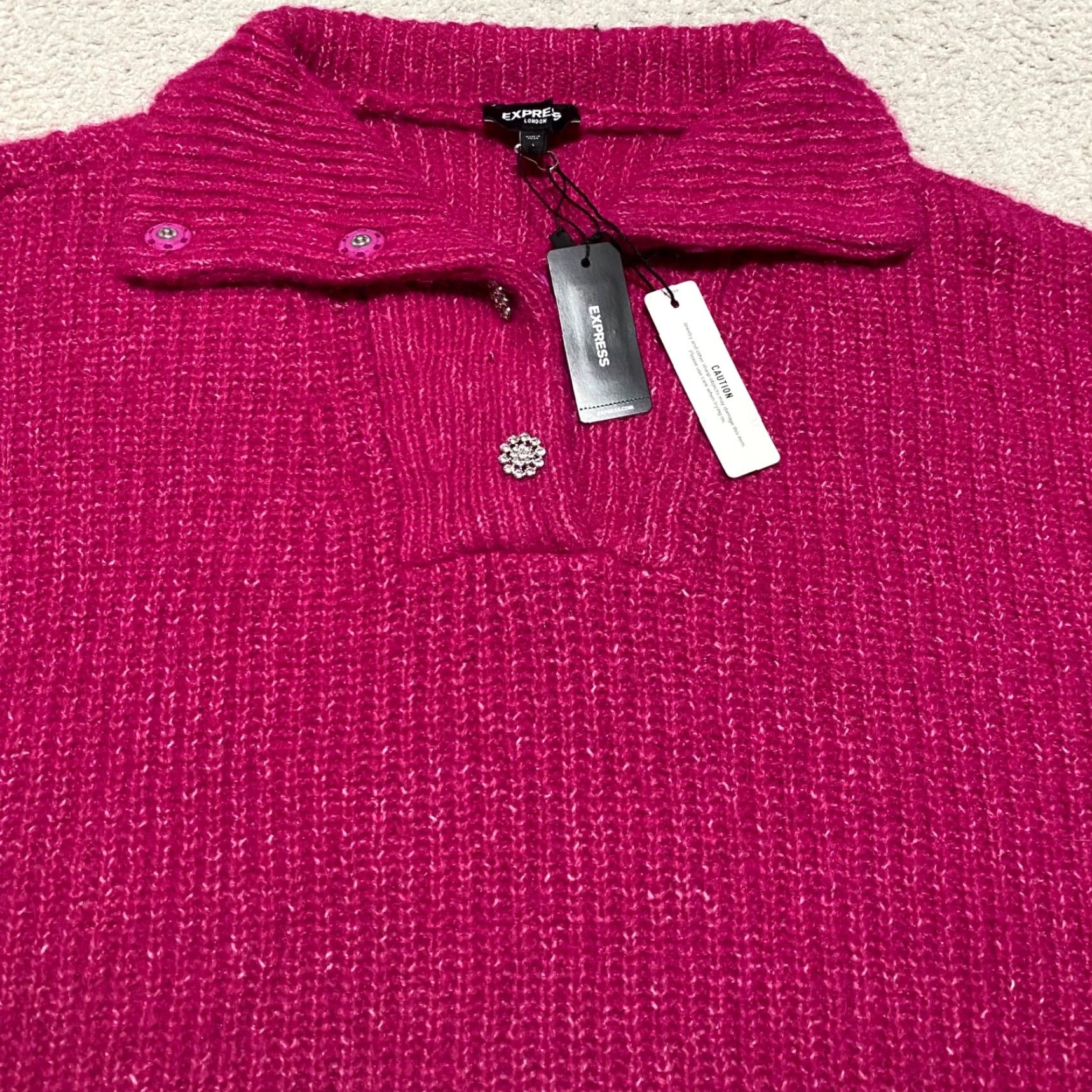Express **Womens Pink Large Fuzzy Knit Embellished Express Sweater** User: **Womens Large Pink Fuzzy Knit Embellished Express Sweater** Size L / US 10 / IT 46 - 7 Thumbnail